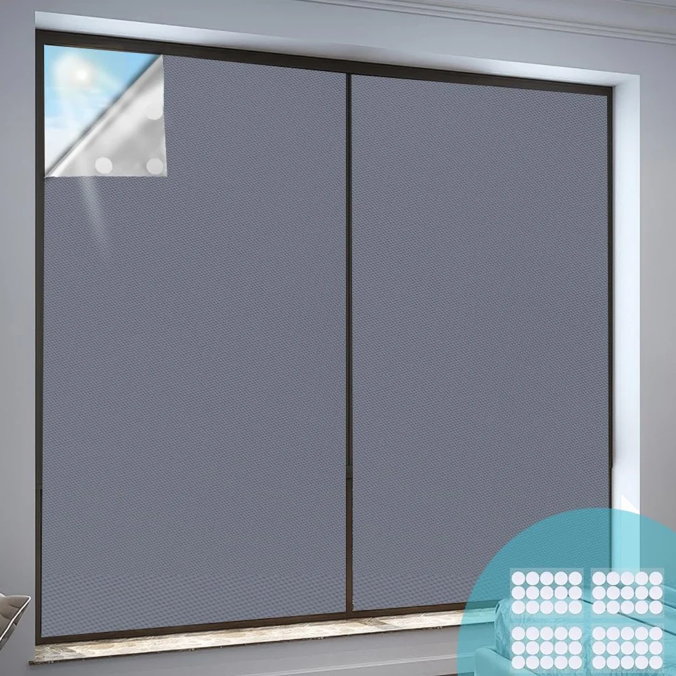 Ainiv 100% zaciemniająca roleta do okien, 200 x 145 cm, przenośna folia zaciemniająca z 30 parami kleju, łatwa do przyklejenia i zdejmowania, bez wiercenia, zasłony zaciemniające