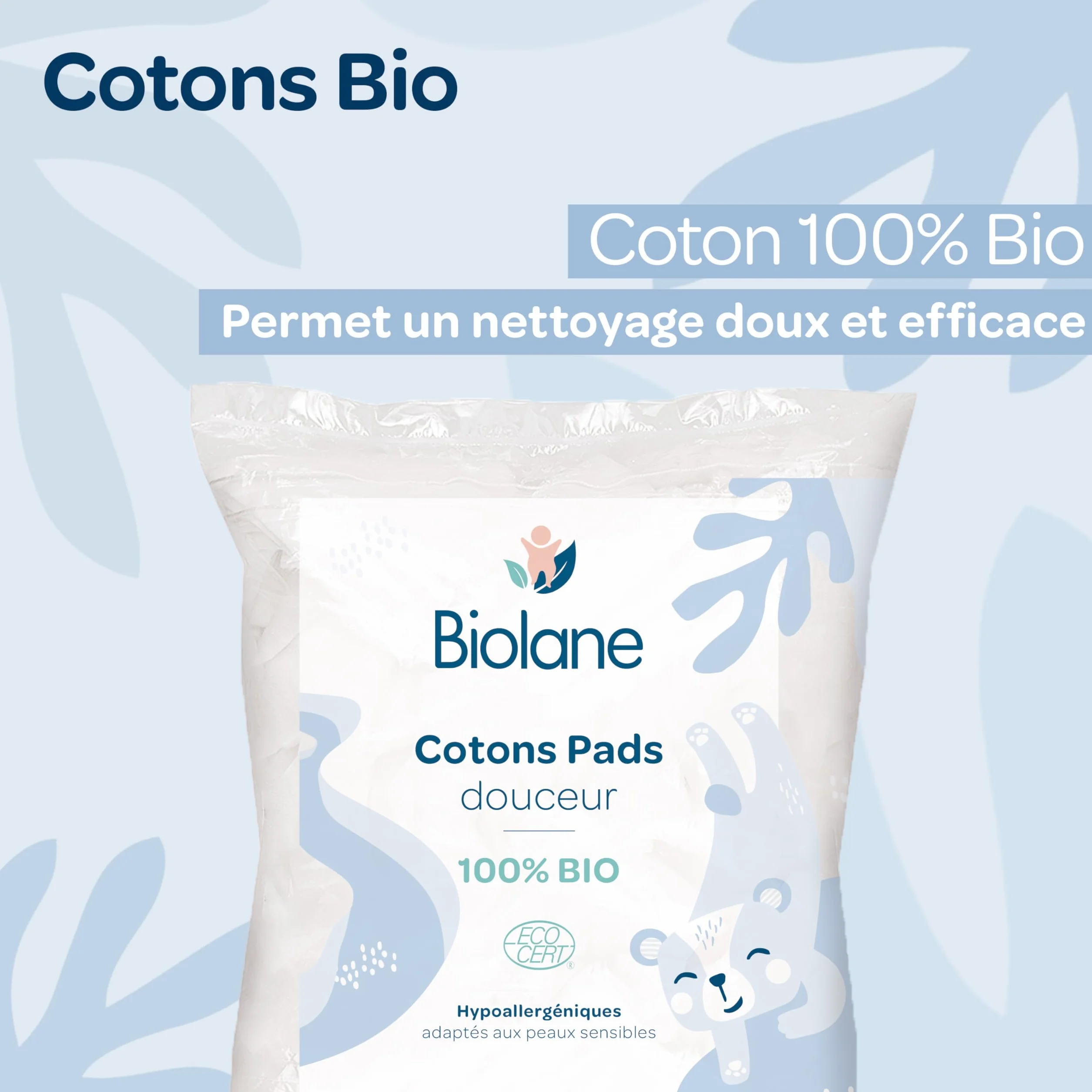 BIOLANE Zestaw 3 bawełnianych wkładek do pieluch 100% organicznych bawełna skóra wrażliwa