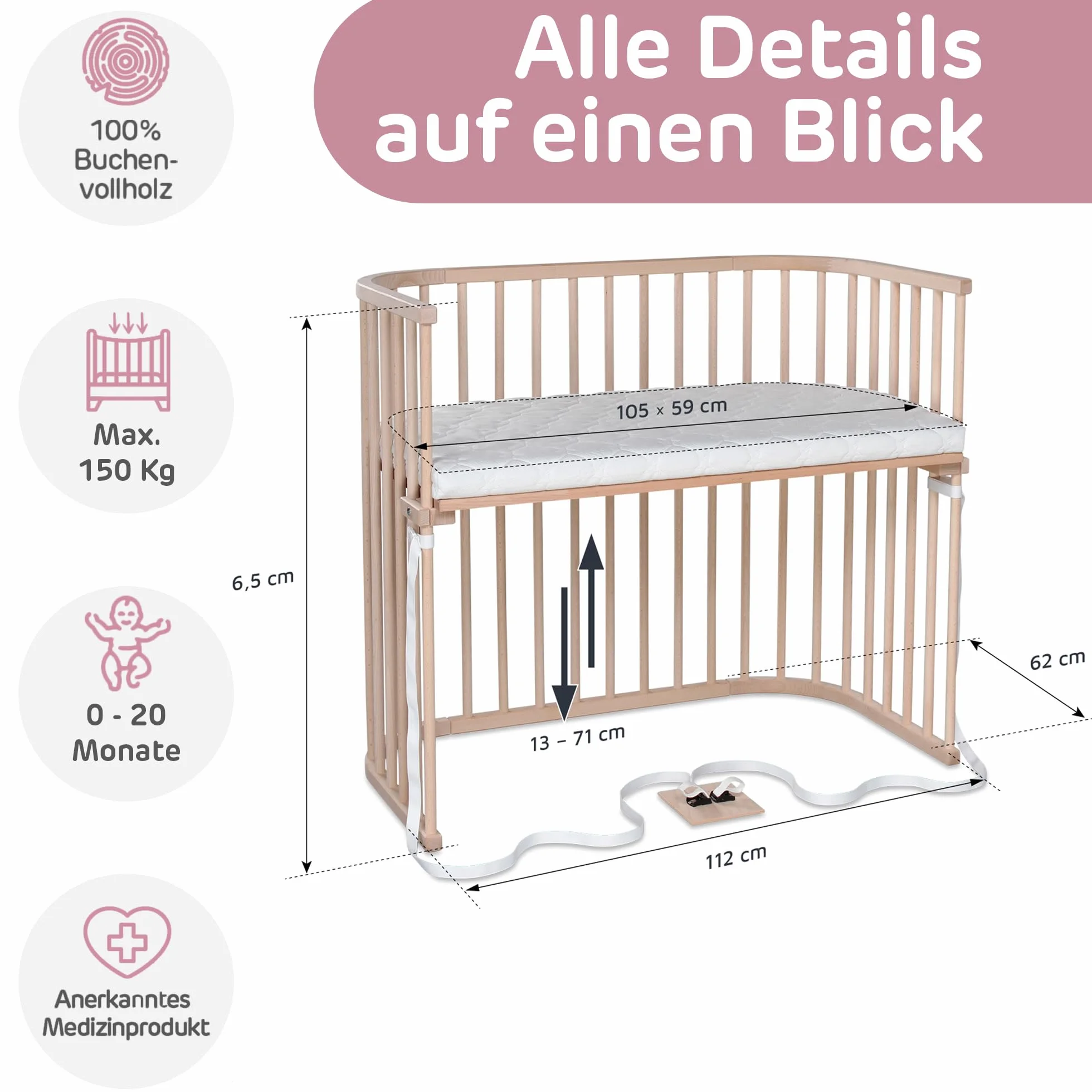 babybay Boxspring XXL łóżko dostawiane, naturalne, nieobrabiane