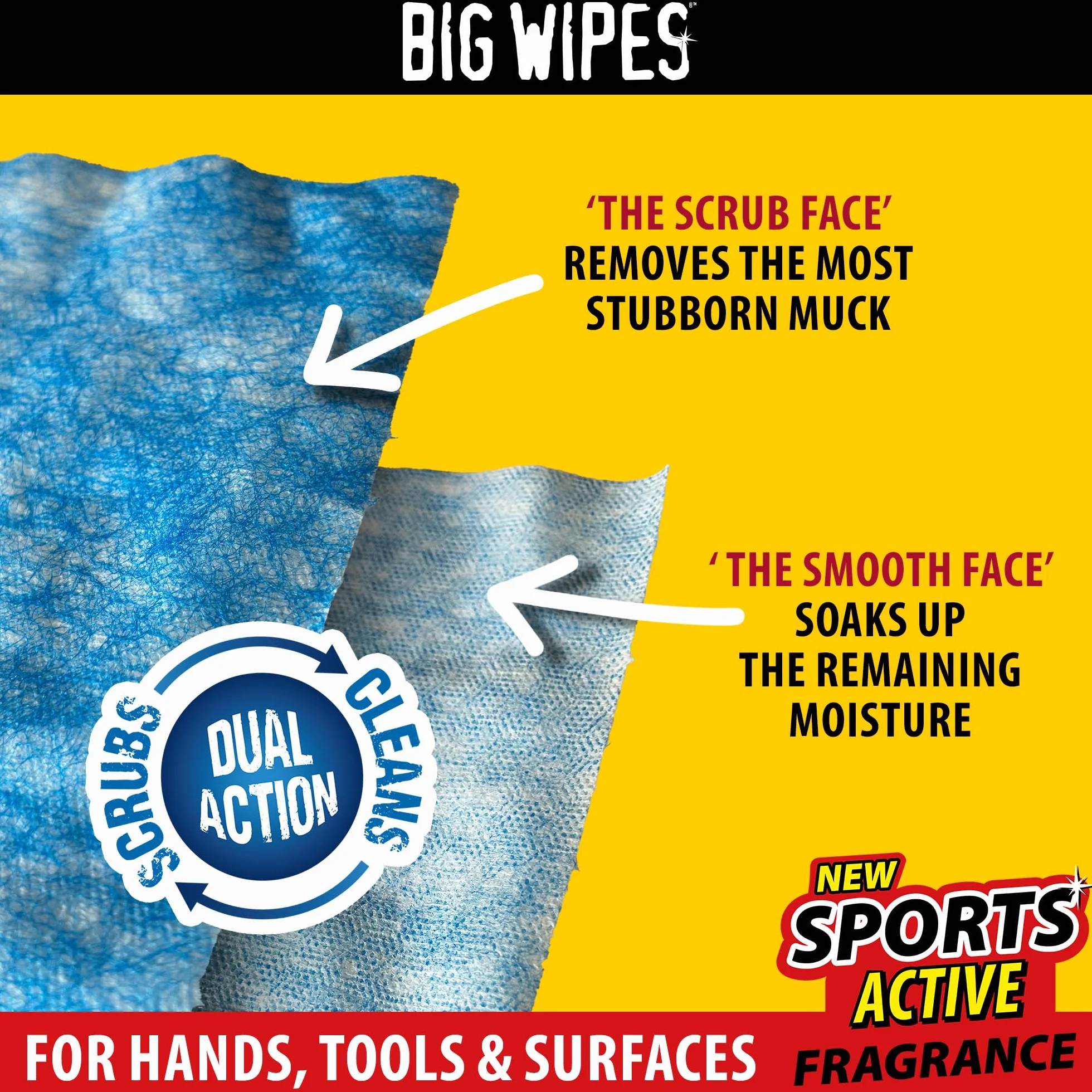 Big Wipes Heavy-Duty ProPlus dwustronne chusteczki do czyszczenia, odporne na działanie przemysłowe, antybakteryjne i trwałe, niebieskie, 80 sztuk