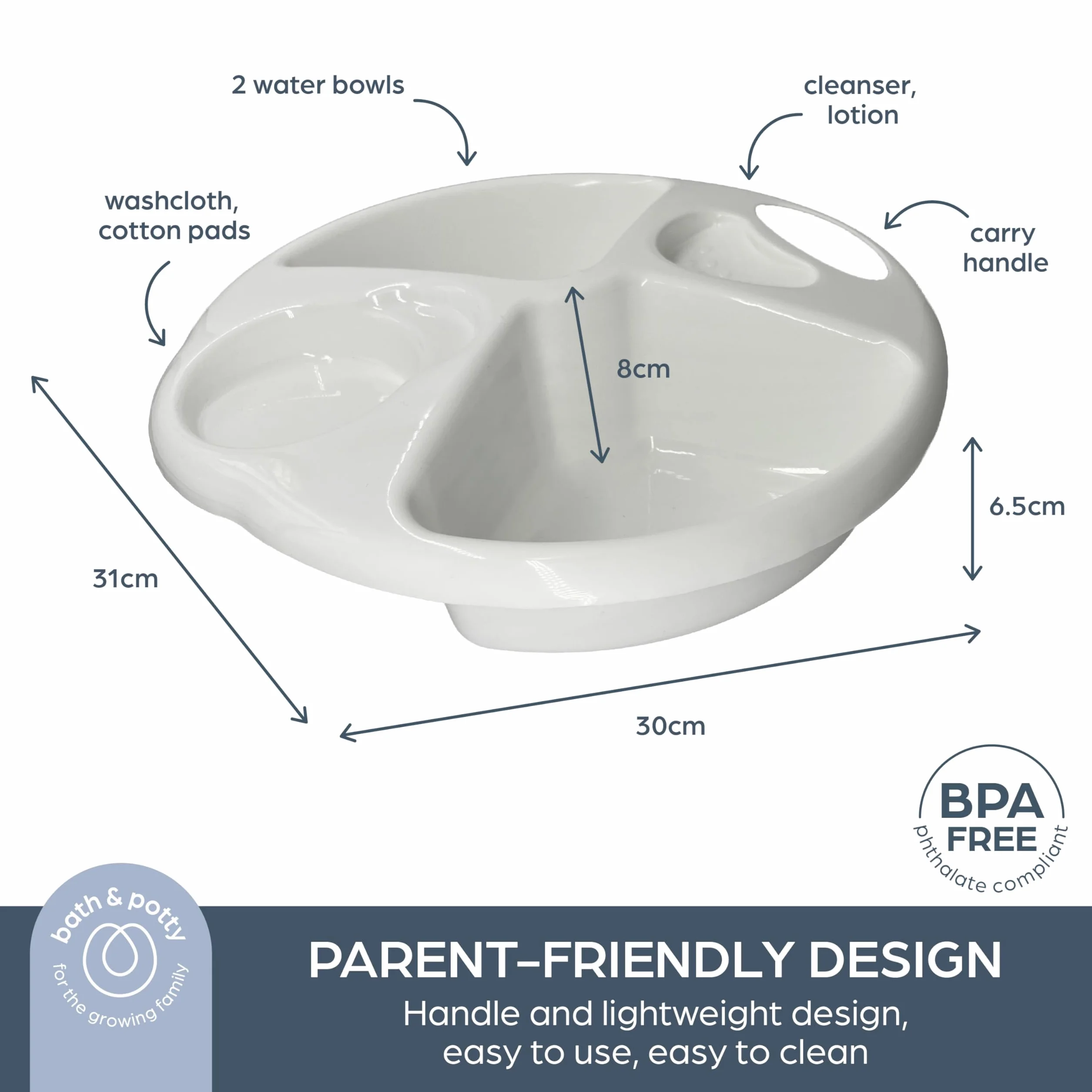 Dreambaby miska górna i ogonowa do kąpieli niemowląt, 2 miejsca na gąbki, ergonomiczna