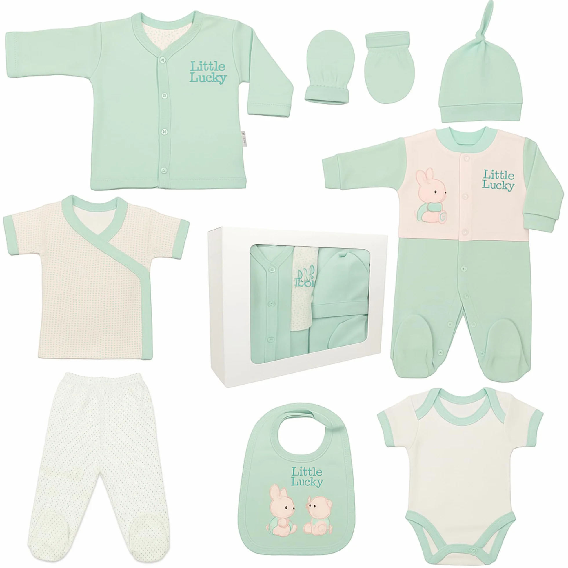 Blue Eyes Zestaw prezentowy dla noworodka 100% naturalna bawełna Pierwsze akcesoria unisex Zestaw odzieży dla niemowląt dla dzieci 0-4 miesięcy 8 sztuk, ZIELONY
