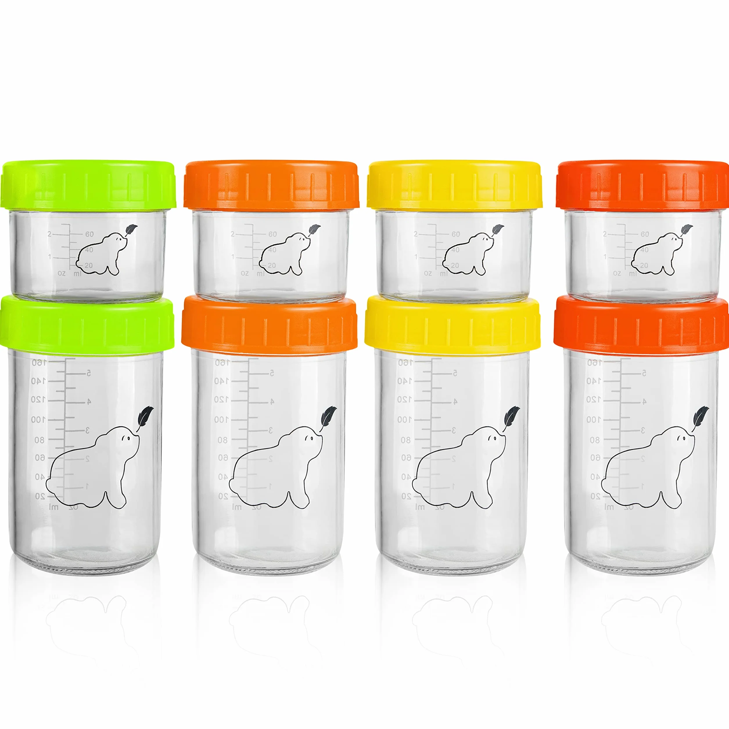 Szklane Pojemniki na Żywność dla Niemowląt (8 szt.) - 2 Rozmiary: Słoiczki 100 ml/3.5 fl oz i Przekąskowe 220 ml/7.5 fl oz - Wielorazowe, do Zmywarki i Mikrofali
