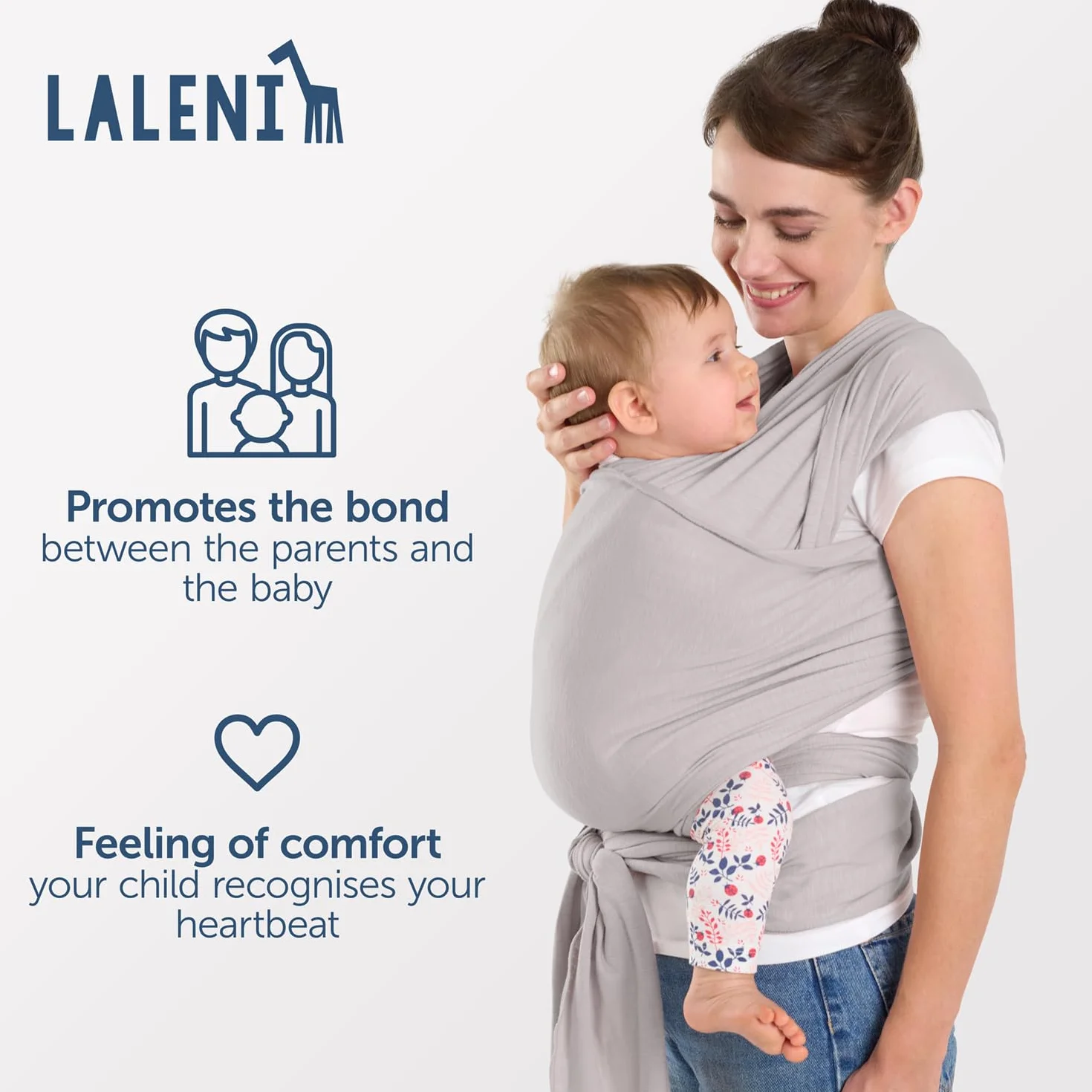 Laleni chusta 0-15 kg, nosidełko dla noworodków, certyfikowana bawełna OEKO-TEX, 5,10 m - chusta do noszenia dziecka i owijania, jasnoszara