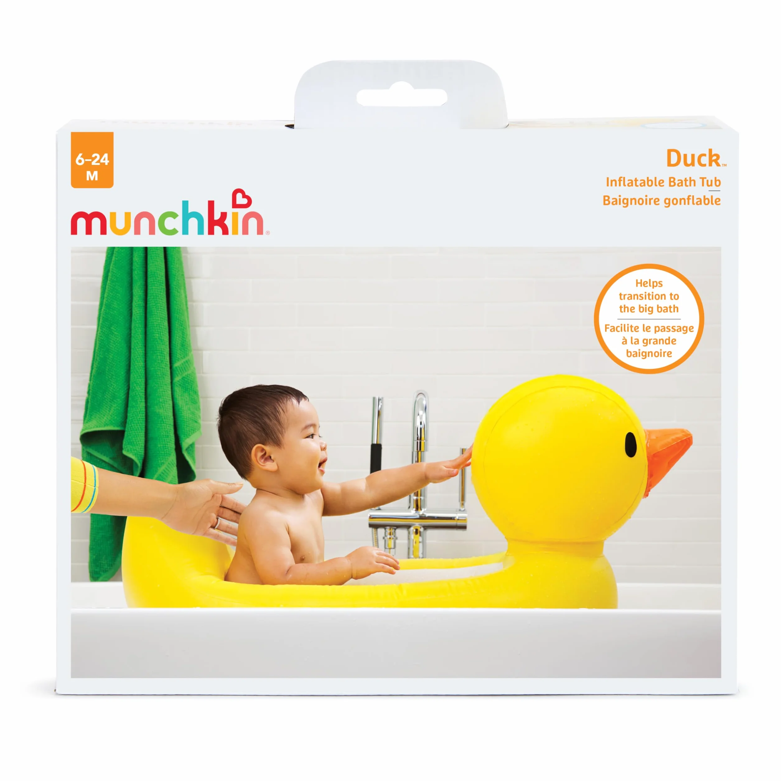 Munchkin White Hot Inflatable Baby Bath Duck Tub, suitable for alternative to larger paddling pools for small children, babies or toddlers. Ideal Baby Bath for traveling or for use at home.