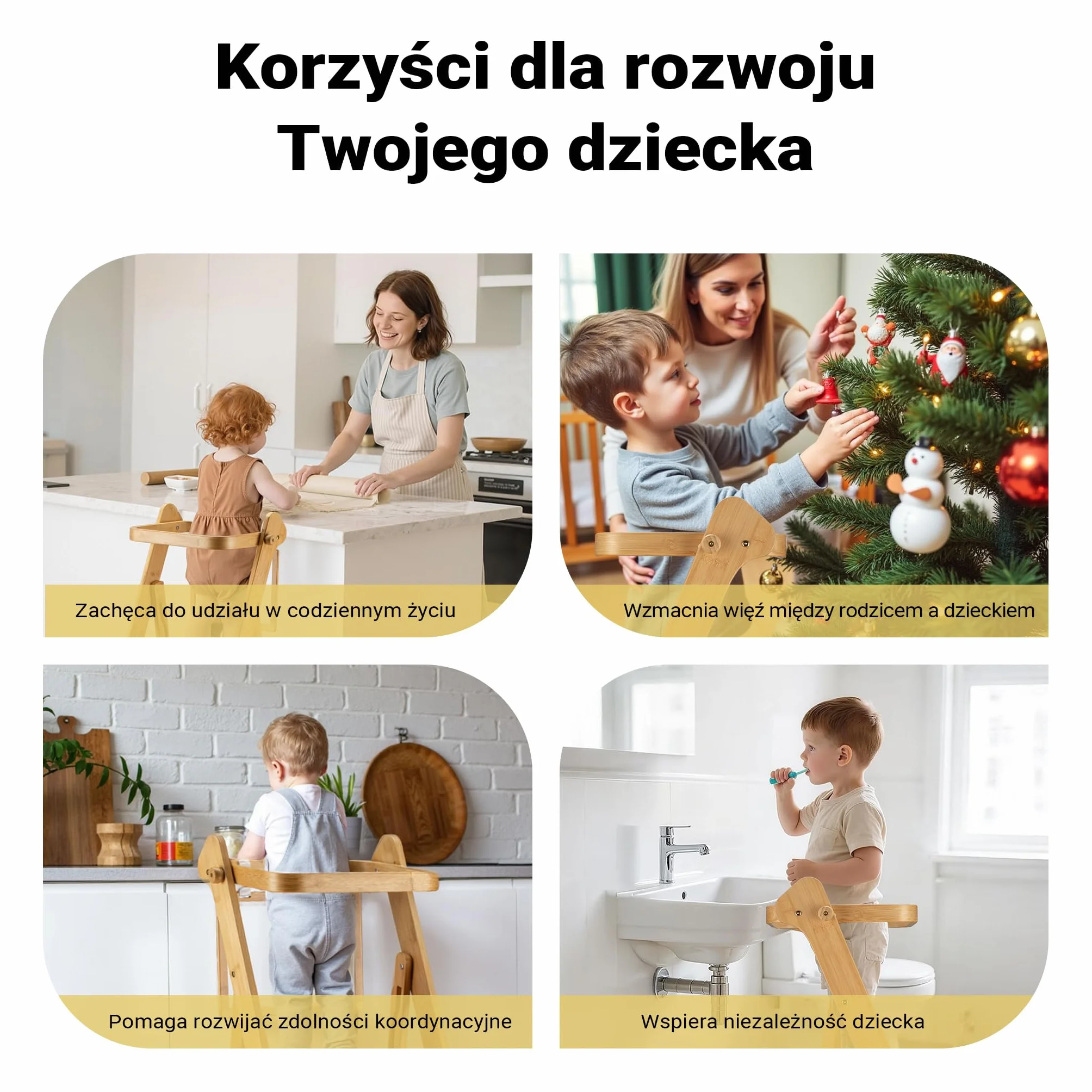 Wiltec wieża edukacyjna składana z bambusa 43x48x91 cm z regulacją wysokości