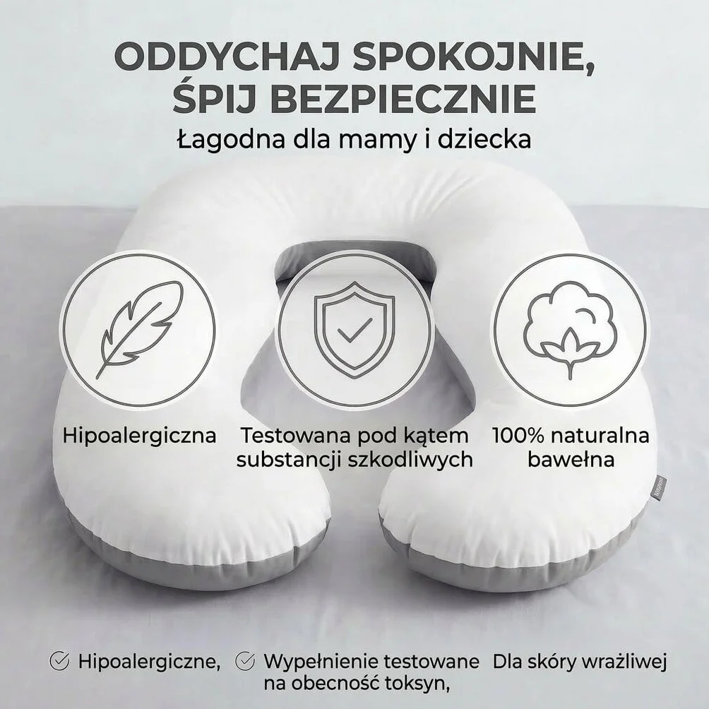 Poduszka ciążowa SMOOTHY XXL w kształcie litery U 150x80 cm, ze zdejmowaną poszewką bawełnianą