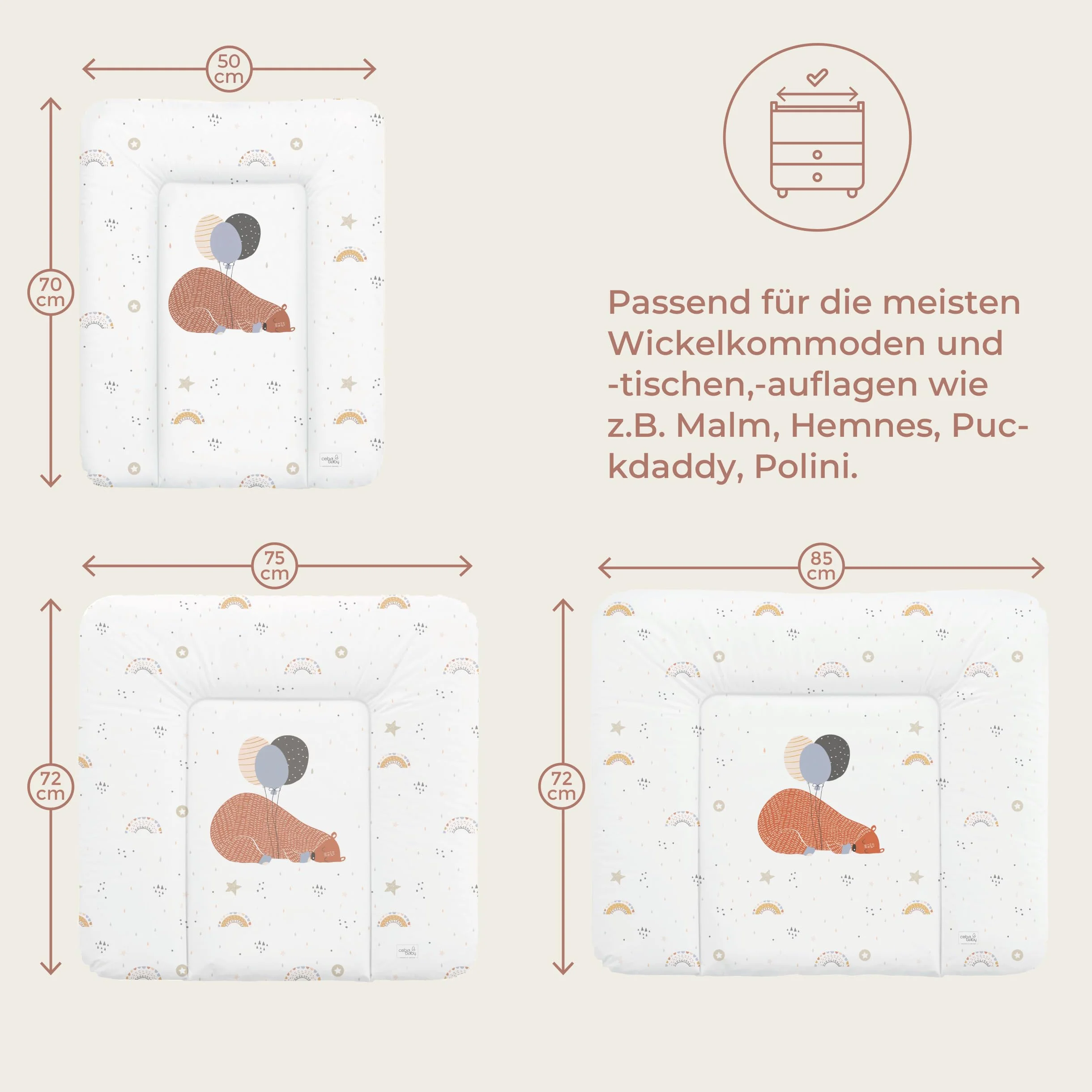 Ceba Baby® miękka przewijanka 50x70 cm podkład do przewijania wodoszczelna zmywalna OEKO-TEX Standard 100