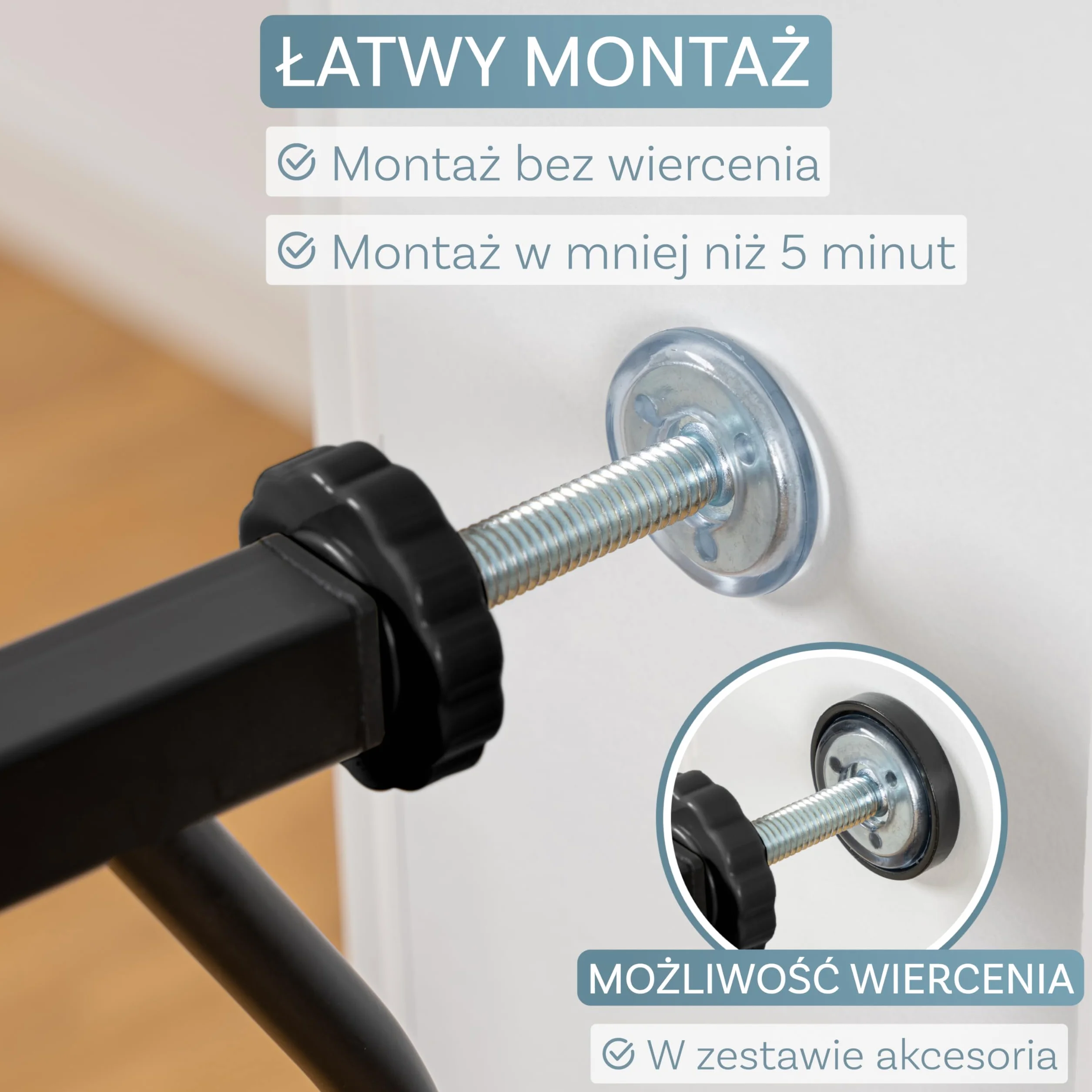 ib style Berrin 58-75 bramka ochronna na drzwi - bramka na schody dla dzieci, samozamykająca się, nie wymaga wiercenia, bezpieczna dla dzieci, 58-66 cm, czarny
