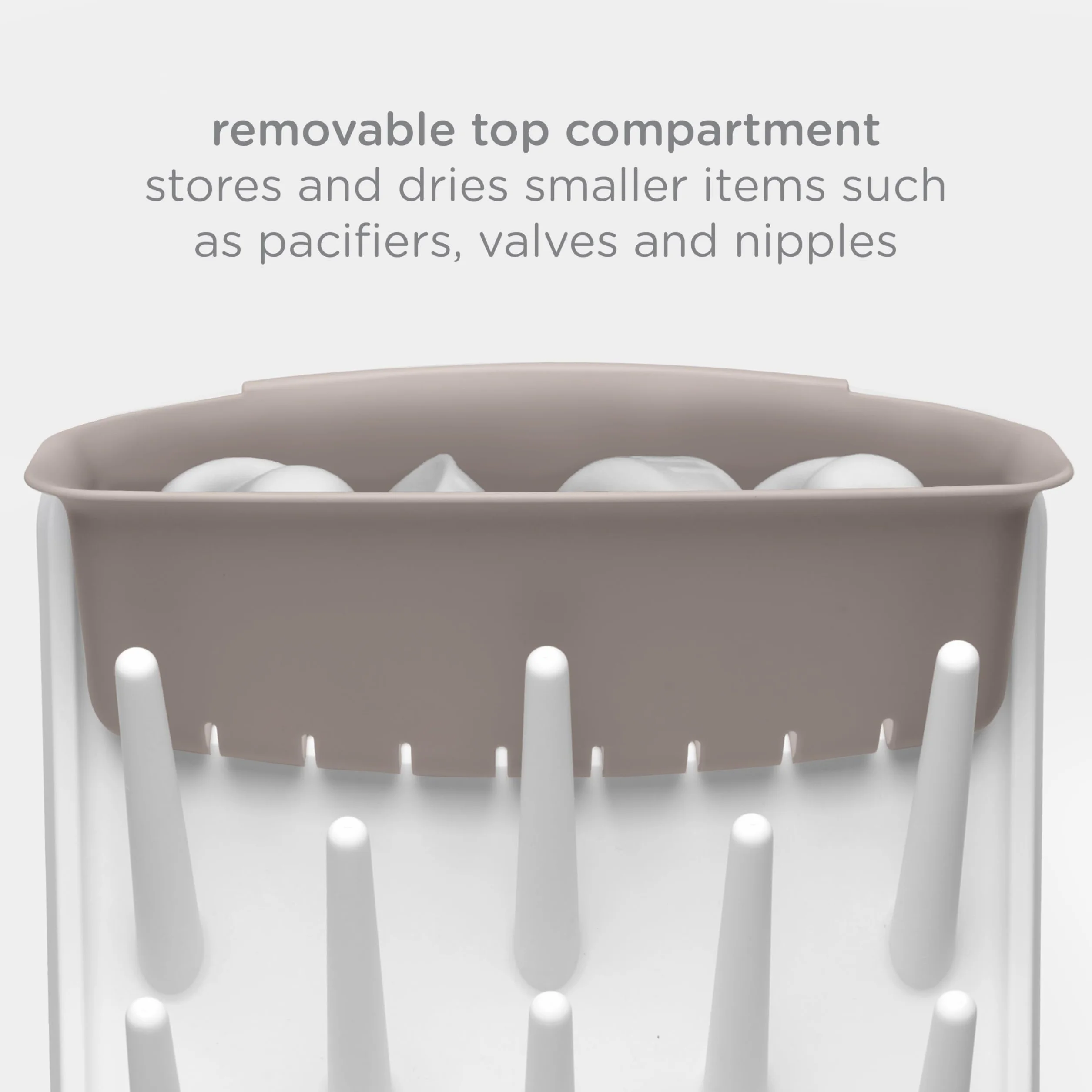 Ubbi Vertical Baby Bottle Drying Rack, Space Saving Countertop Drying Rack Baby Accessory, taupe