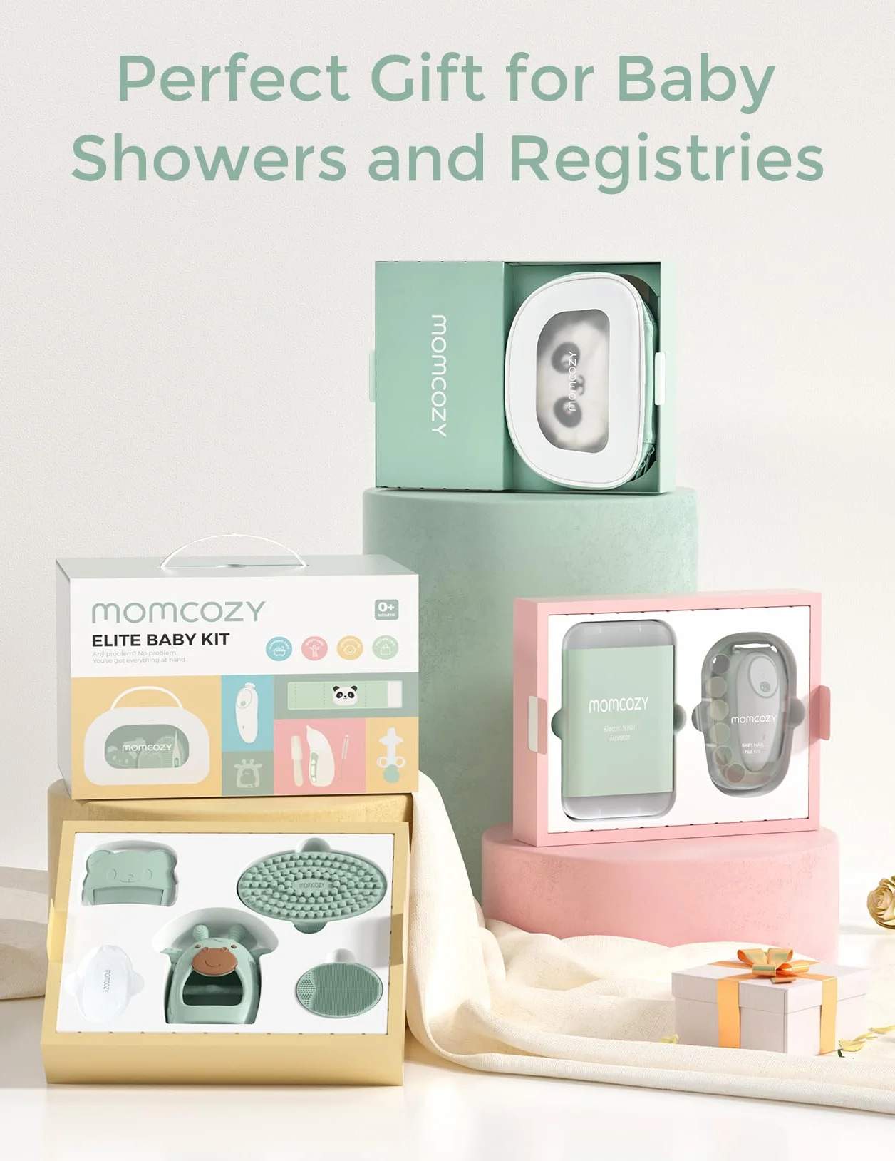 Momcozy Elite Zestaw Pielęgnacyjny dla Niemowląt, Premium Zestaw na Prysznic dla Niemowląt & Zestaw Wyposażenia Pierwotnego, do Pielęgnacji & Zdrowia & Czyszczenia, Elektryczna Pilniczka do Paznokci