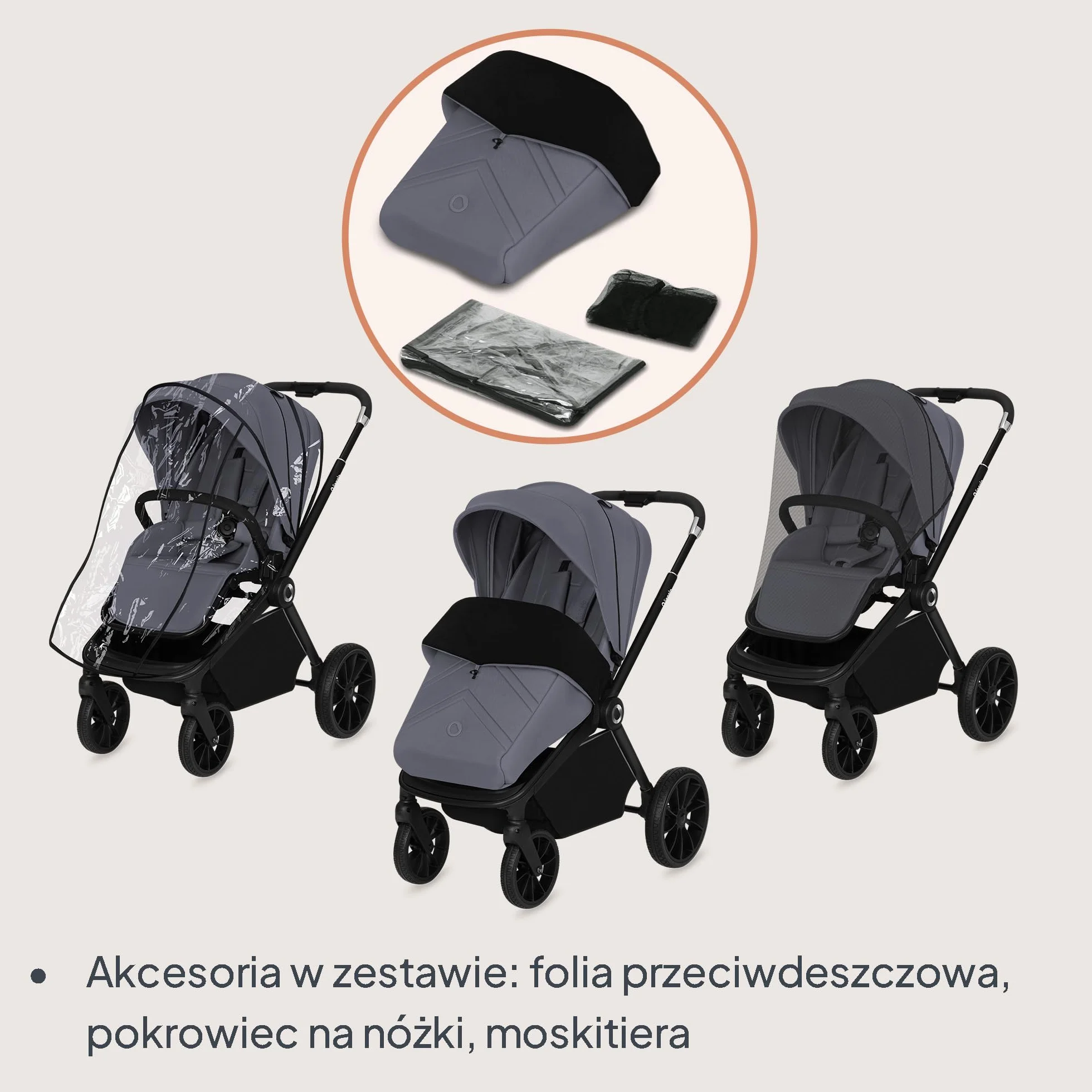 LIONELO MIKA PLUS 3 w 1 Wózek Spacerowy Dziecięcy 0-48 miesięcy do 22 kg Gondola do 9 kg Fotelik Samochodowy Nosidło do 13 kg, Regulacja Oparcia, Amortyzacja, Koła 360° Budka XXL (Szary)