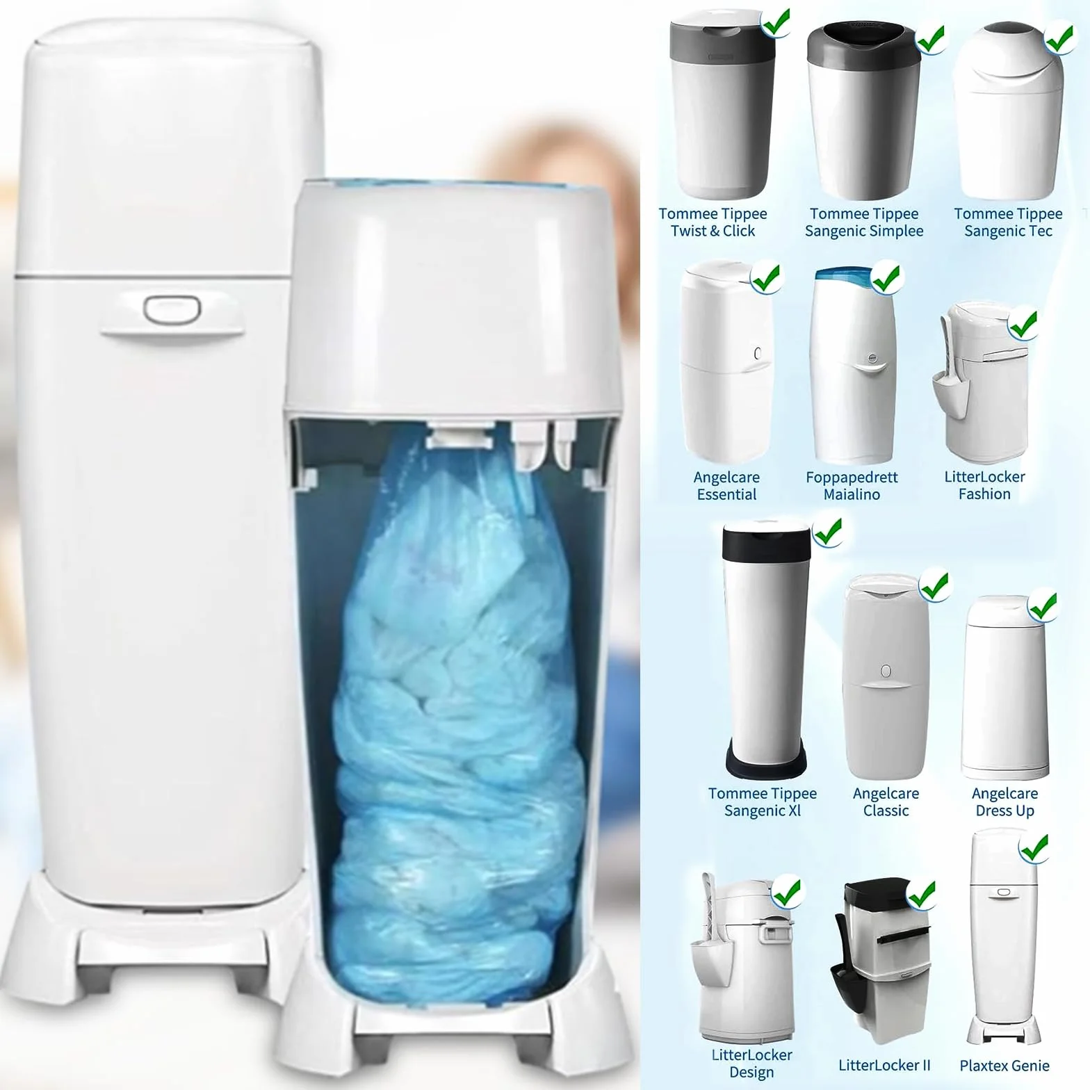 10 Sztuk Kaset Uzupełniających do Wiaderek na Pieluchy, Wiaderek Foliowych Kompatybilnych z Tommee Tippee, Angelcare, Wiaderek Ośmiokątnych, LitterLocker