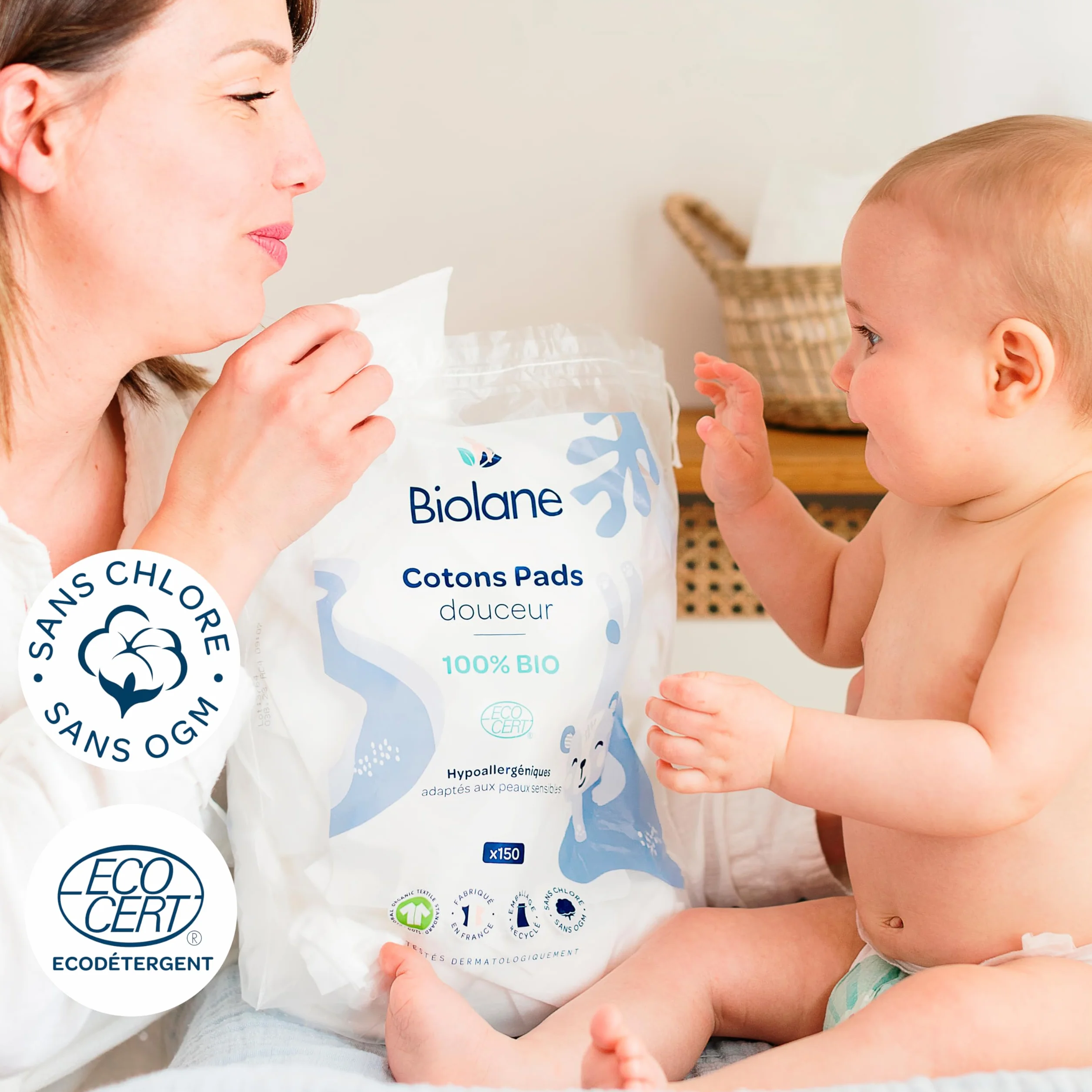BIOLANE Zestaw 3 bawełnianych wkładek do pieluch 100% organicznych bawełna skóra wrażliwa