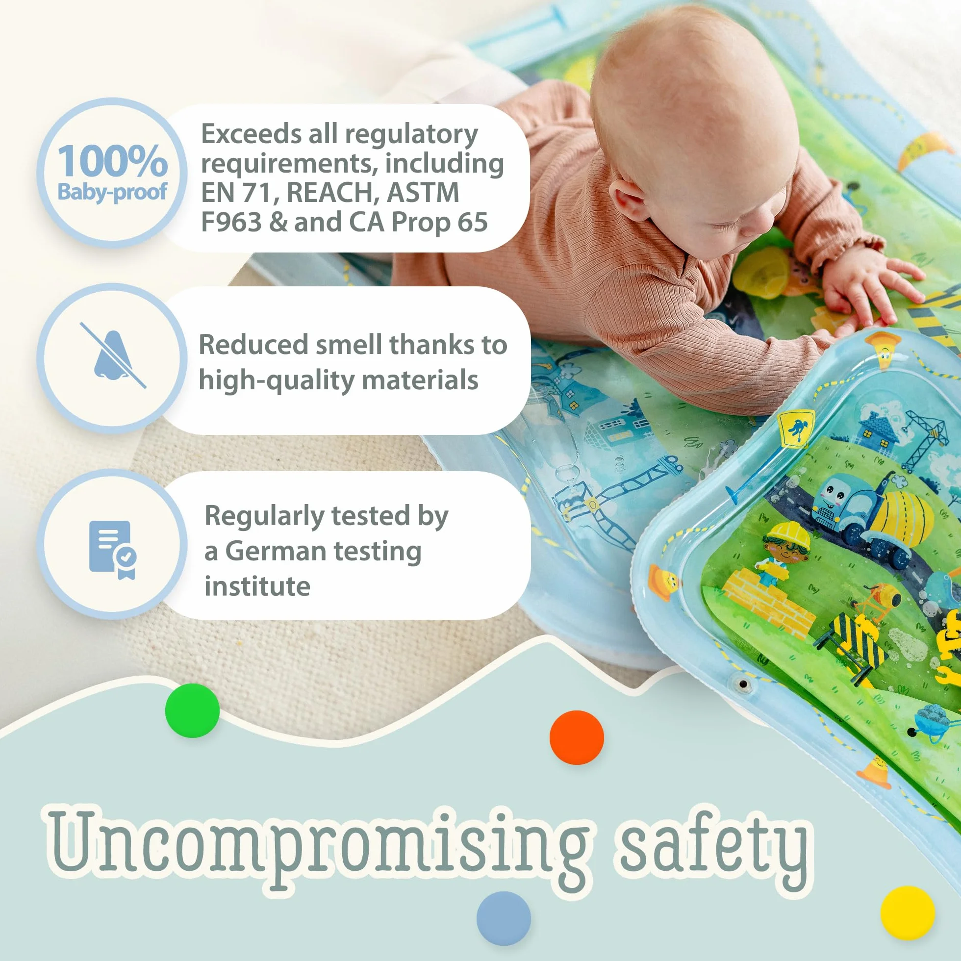 Freudeskind TummyTime mata wodna XXL sensoryczna mata do zabawy Montessori dla niemowląt 0-24 miesięcy