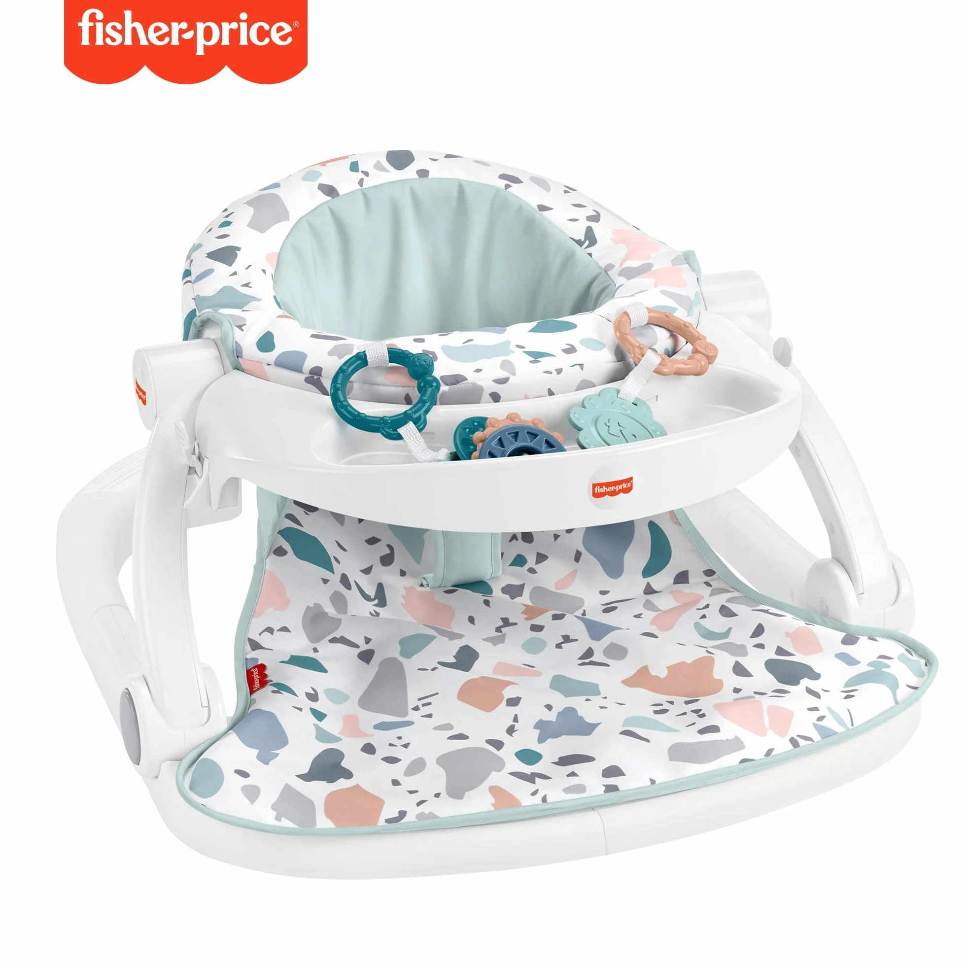 Fisher-Price Portable Baby Chair with Tray and 2 Baby Toys, Sit-Me-Up Floor Seat, Pacific Pebble