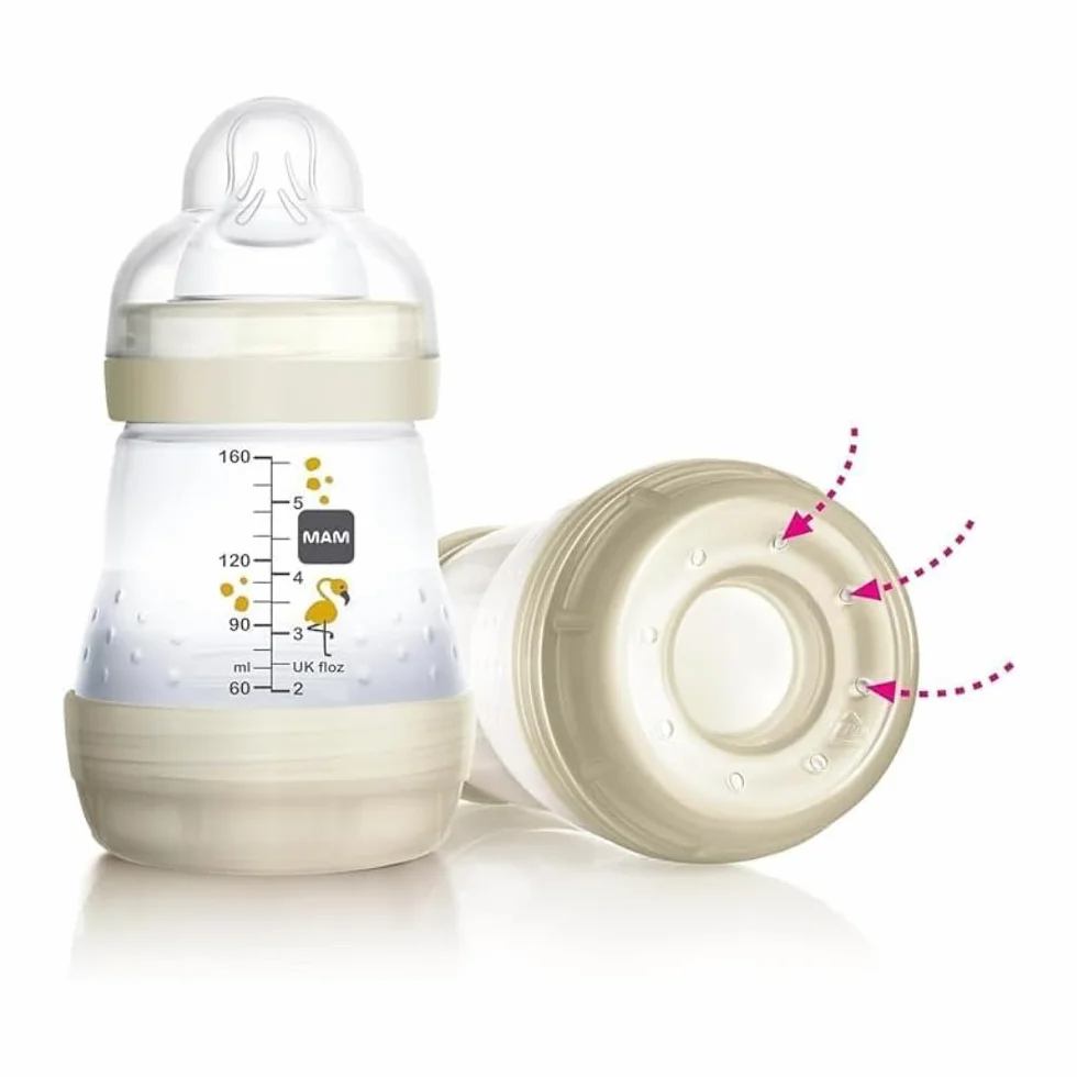 MAM Butelka do karmienia Easy Start, 2 butelki dla niemowląt, 0-2 miesiące, 160 ml, 1 na 0+ miesięcy, silikonowy smoczek SkinSoft, Bio-okrągły, neutralny