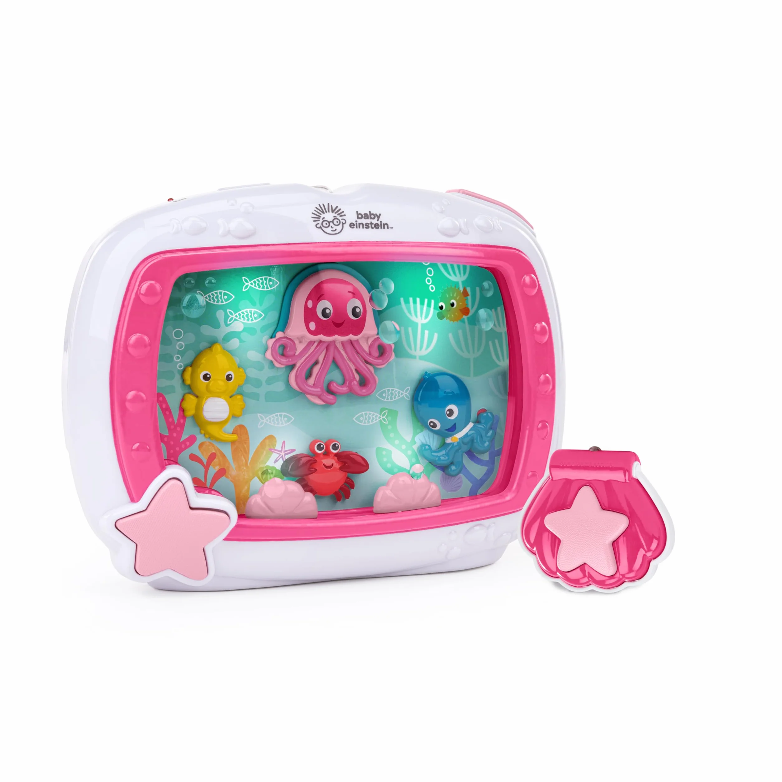Baby Einstein Sea Dreams Soother automat dźwiękowy do spania i zabawka do łóżeczka dziecięcego z pilotem zdalnego sterowania, kojące światło nocne i białe szumy dla noworodka, dla spokojnego snu, 0+