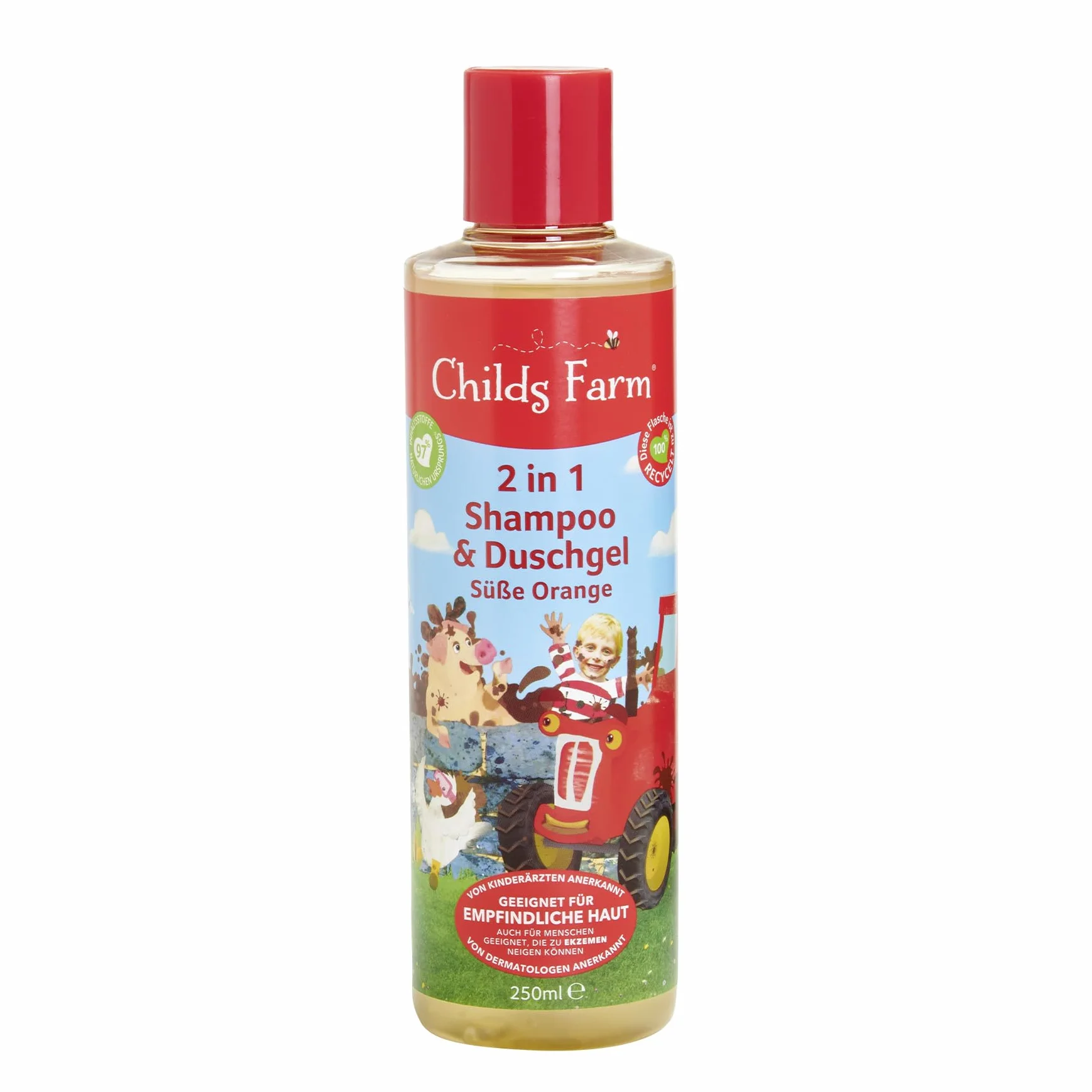 Childs Farm Szampon i żel pod prysznic dla dzieci 2 w 1 250 ml | bio słodka pomarańcza | delikatnie czyści | nadaje się do skóry suchej, wrażliwej i skłonnej do atopowego zapalenia skóry