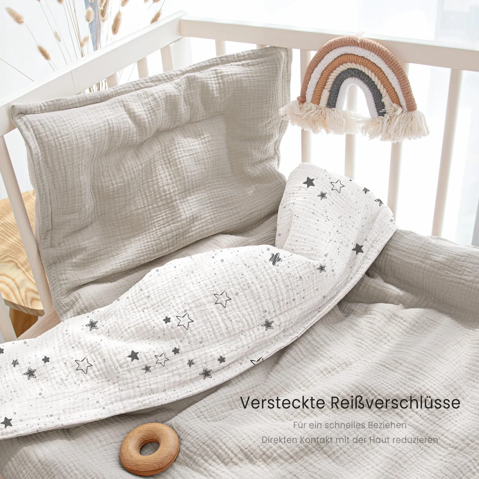 lulumoon Pościel z muślinu dla niemowląt 80x80 Oeko-TEX Standard bawełna zestaw
