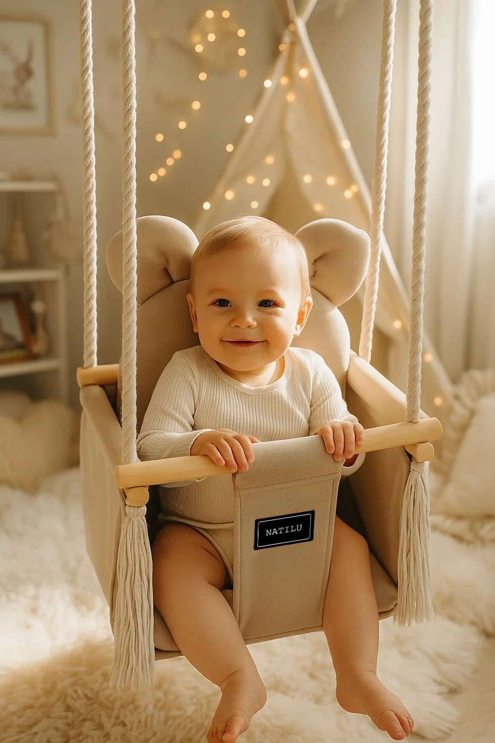Huśtawka dla dzieci Bear Light Beige do domu i ogrodu