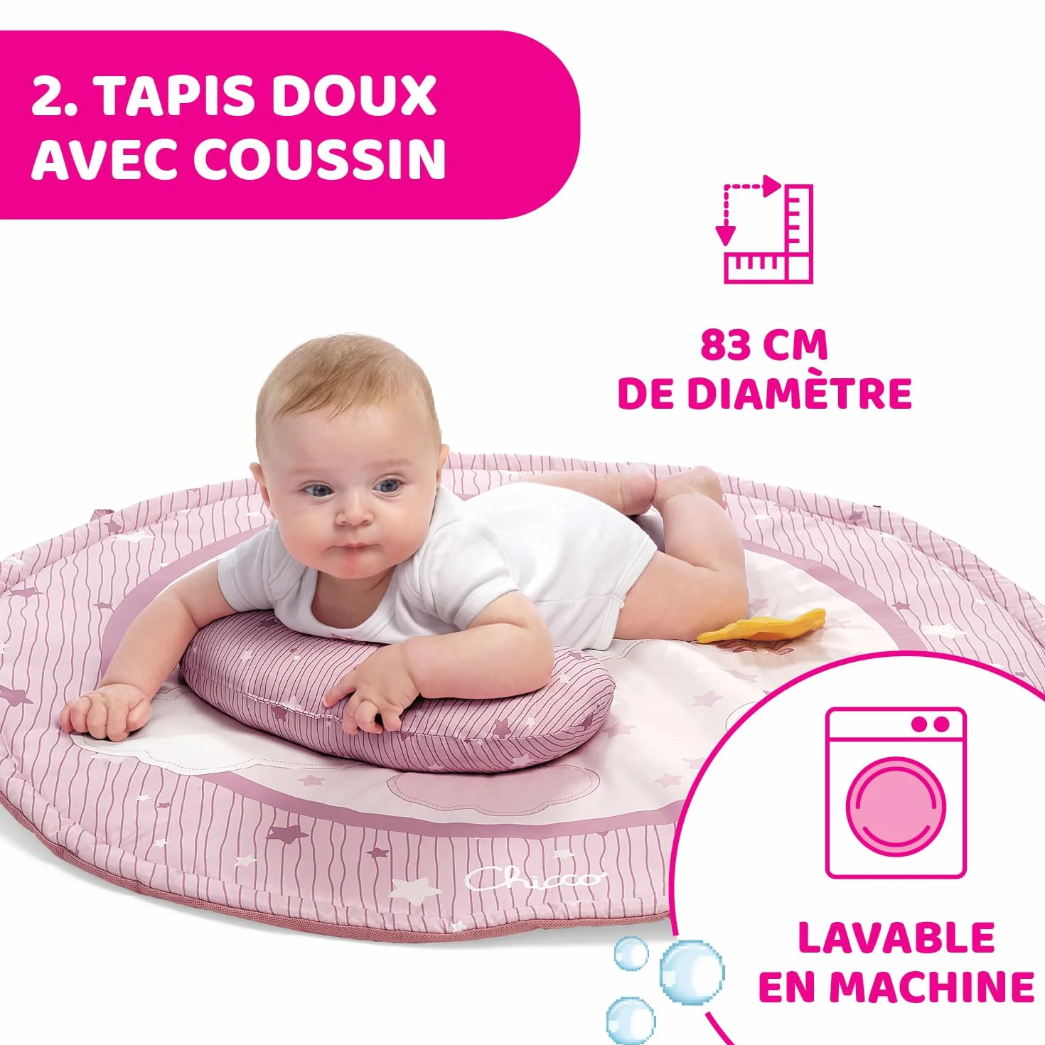 Chicco Mata dla Niemowlaka 3w1,z Projektorem Gwiazdek, Lampką Nocną z Relaksującą Muzyką, dla dzieci 0+m, Różowa