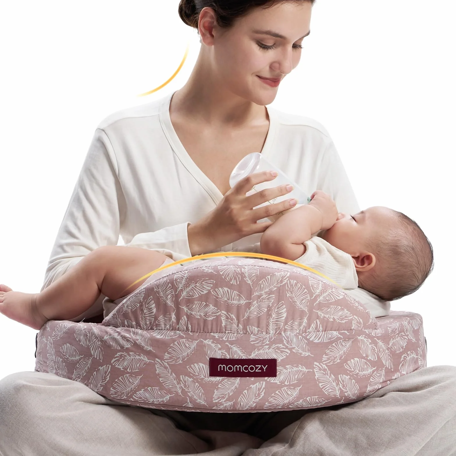 Momcozy Poduszka do karmienia z pianki memory, ergonomiczna, regulowany pasek, zdejmowana poszewka bawełniana, różowa