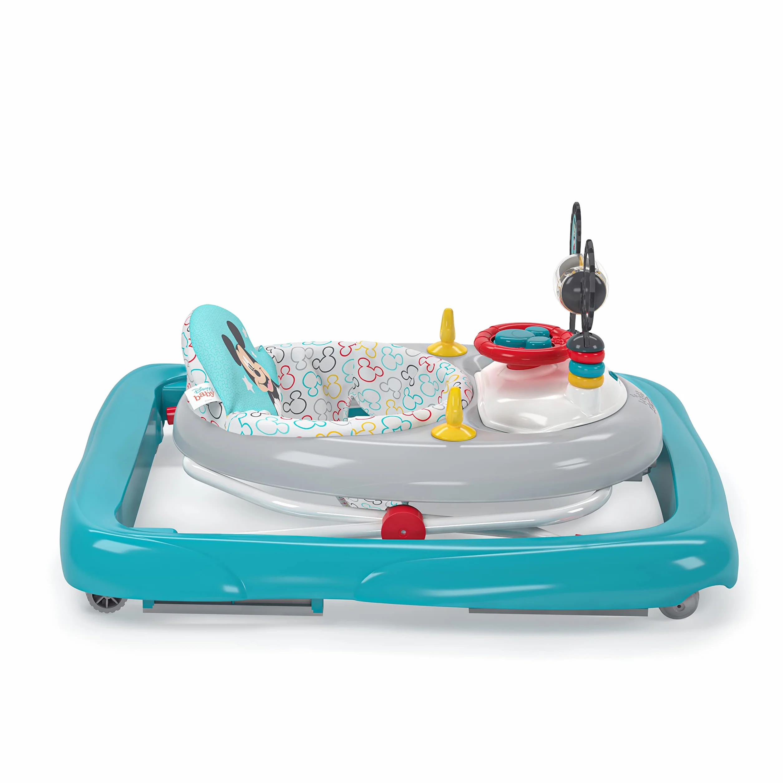 Bright Starts, Disney Baby, Myszka Miki, oryginalna bestie chodzik do aktywności 2 w 1, ze zdejmowaną stacją zabawkową ze światłami, piosenkami i dźwiękami, regulowana wysokość, łatwy do czyszczenia,