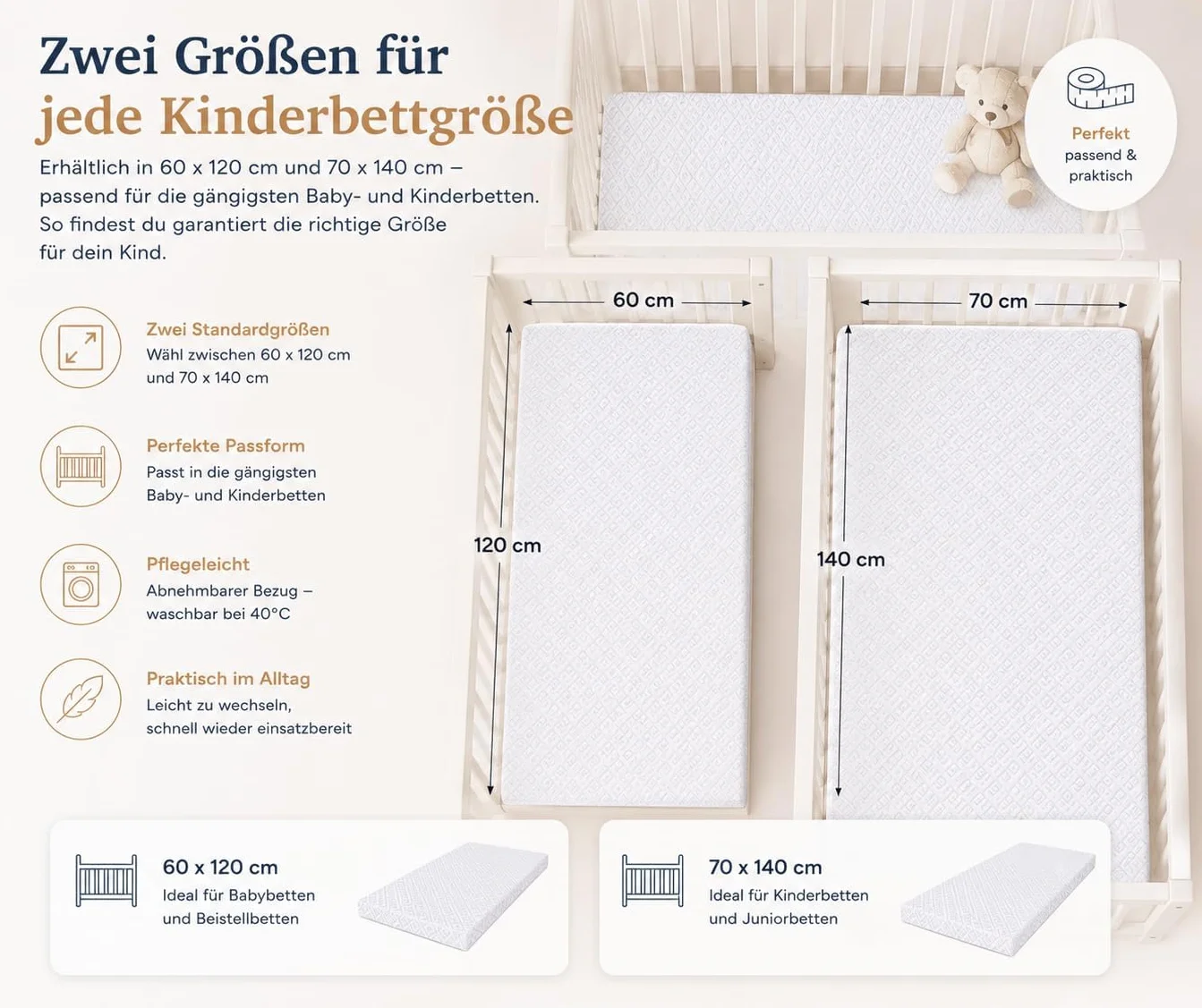 Comfort materac Maxi – 60 x 120 x 10 cm – zrównoważony – można go zwinąć, sprawdzony pod kątem substancji szkodliwych, 100% polibawełna, poszewka nadająca się do prania