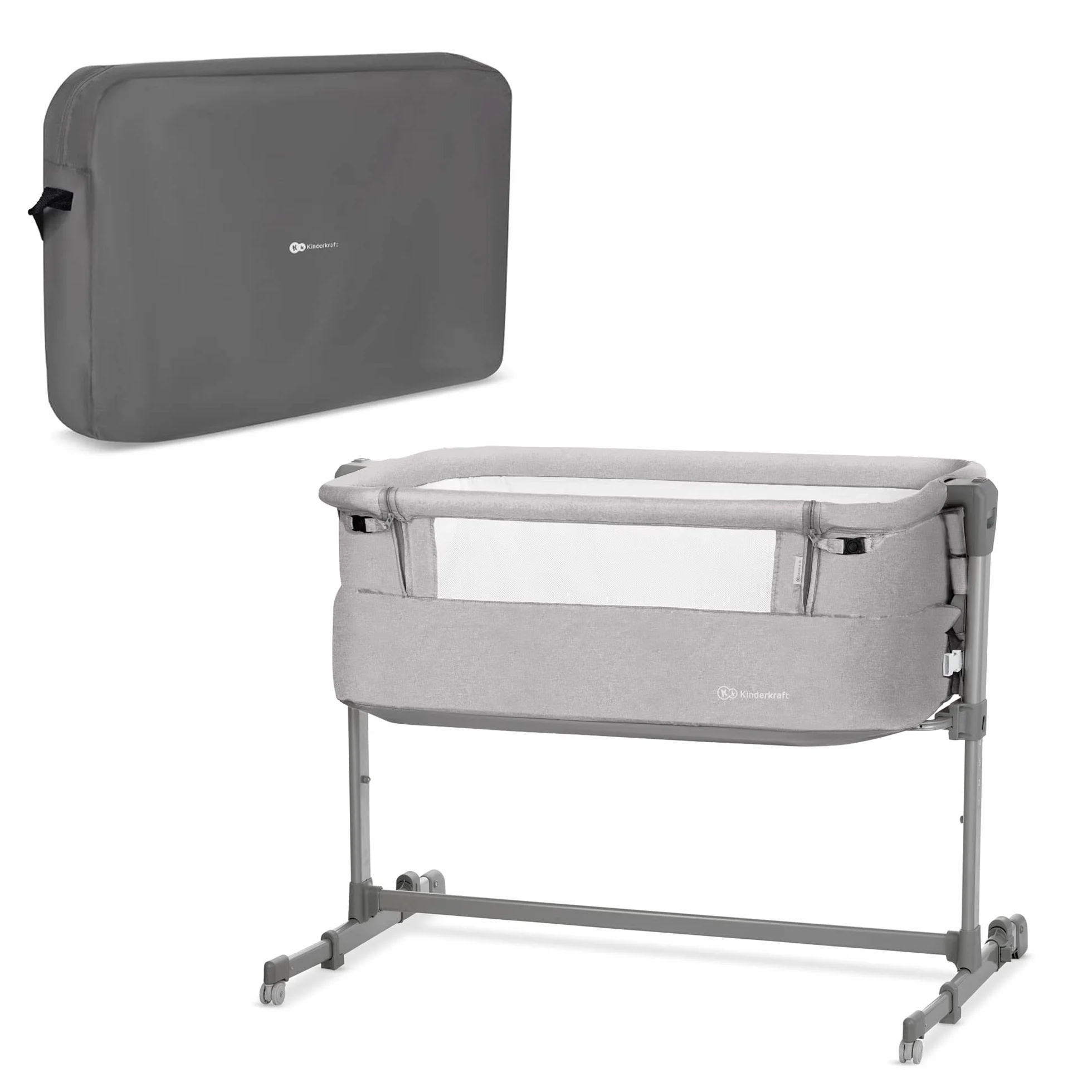 Kinderkraft KKLNESTGRY000N Łóżeczko Dostawne, Szary, Do 9 kg