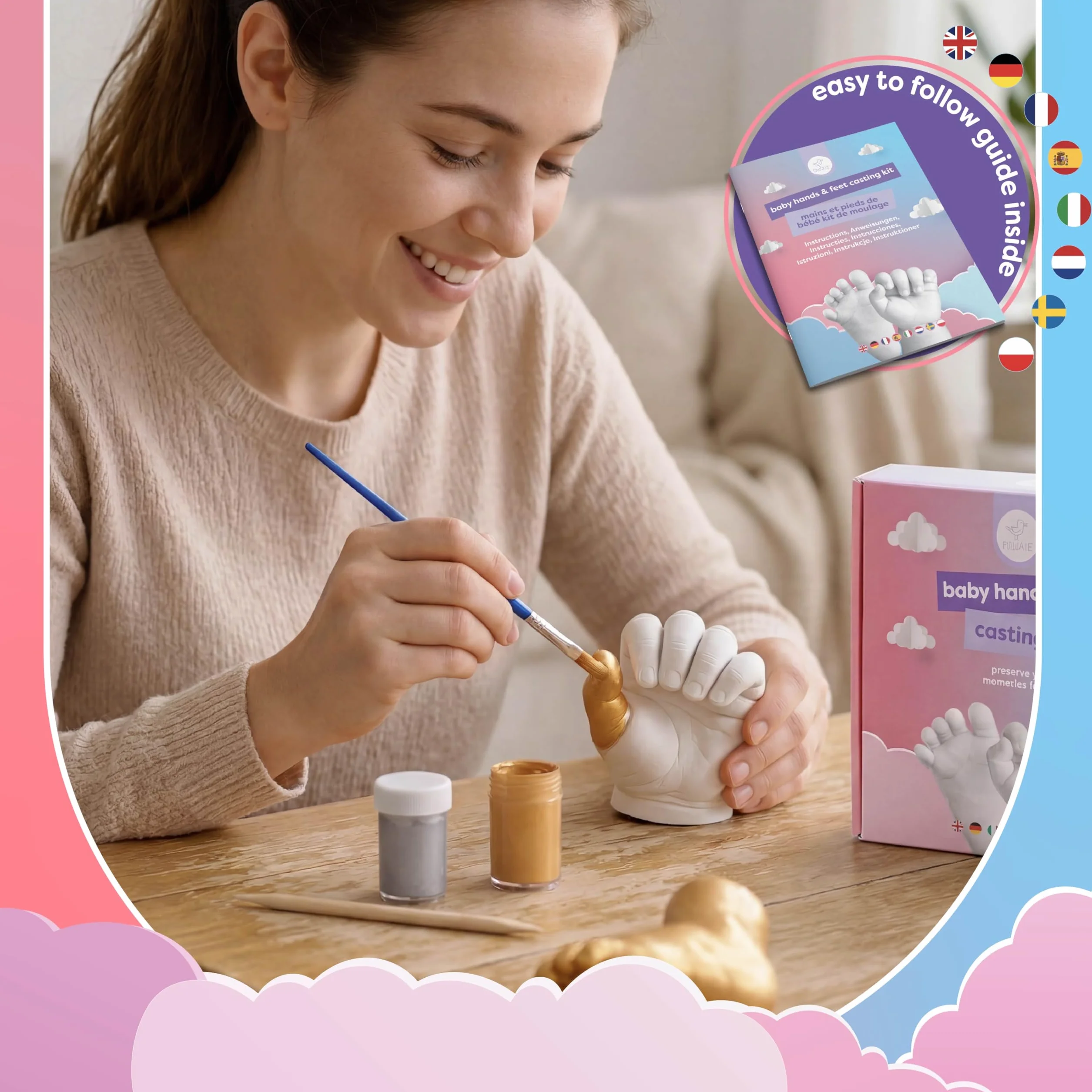Chuckle Zestaw do odlewania odcisków dłoni dziecka, formowanie 3D, pamiątka, prezent na baby shower