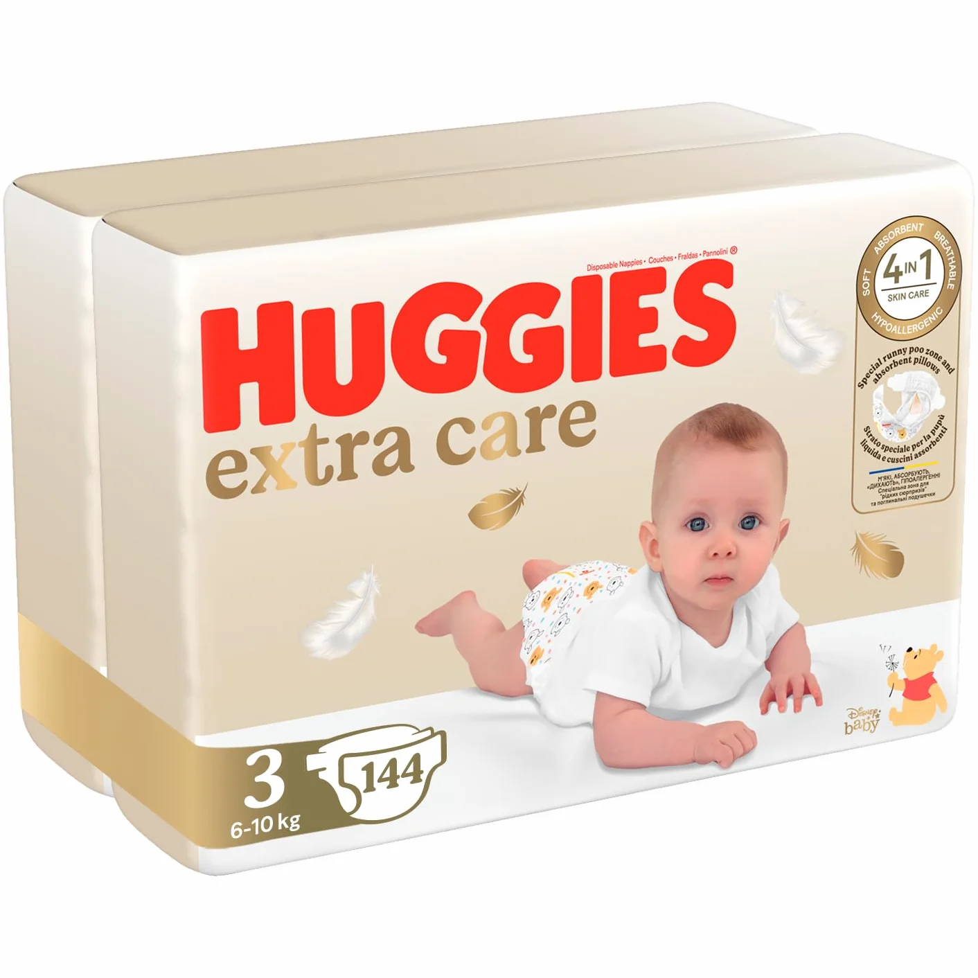 Huggies Extra Care Pieluchy rozmiar 3, (6-10 kg) 144 szt.