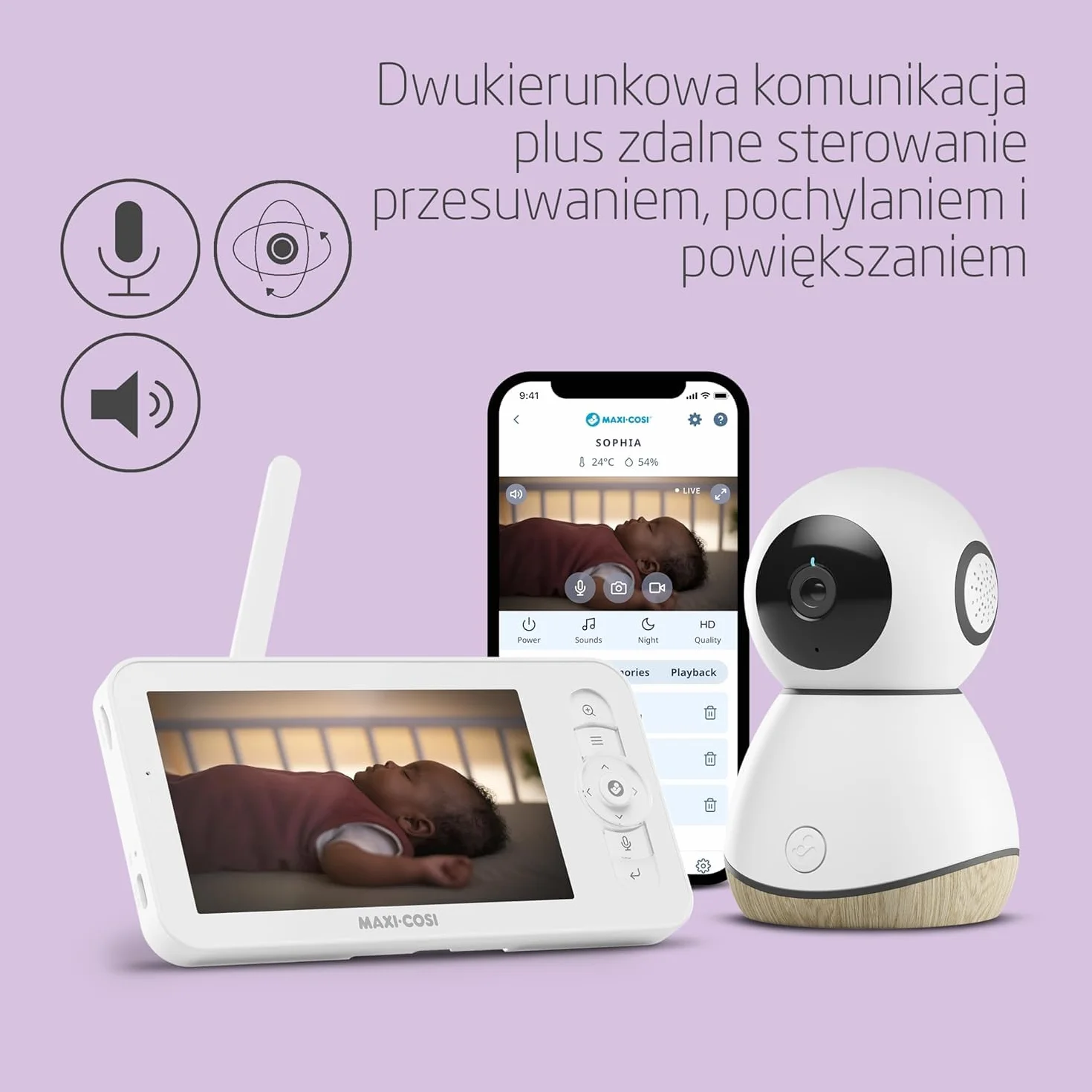 Maxi-Cosi See Pro Kamerka 2K UHD z aplikacją, tłumacz płaczu, autowykrywanie ruchu, ekran 5"
