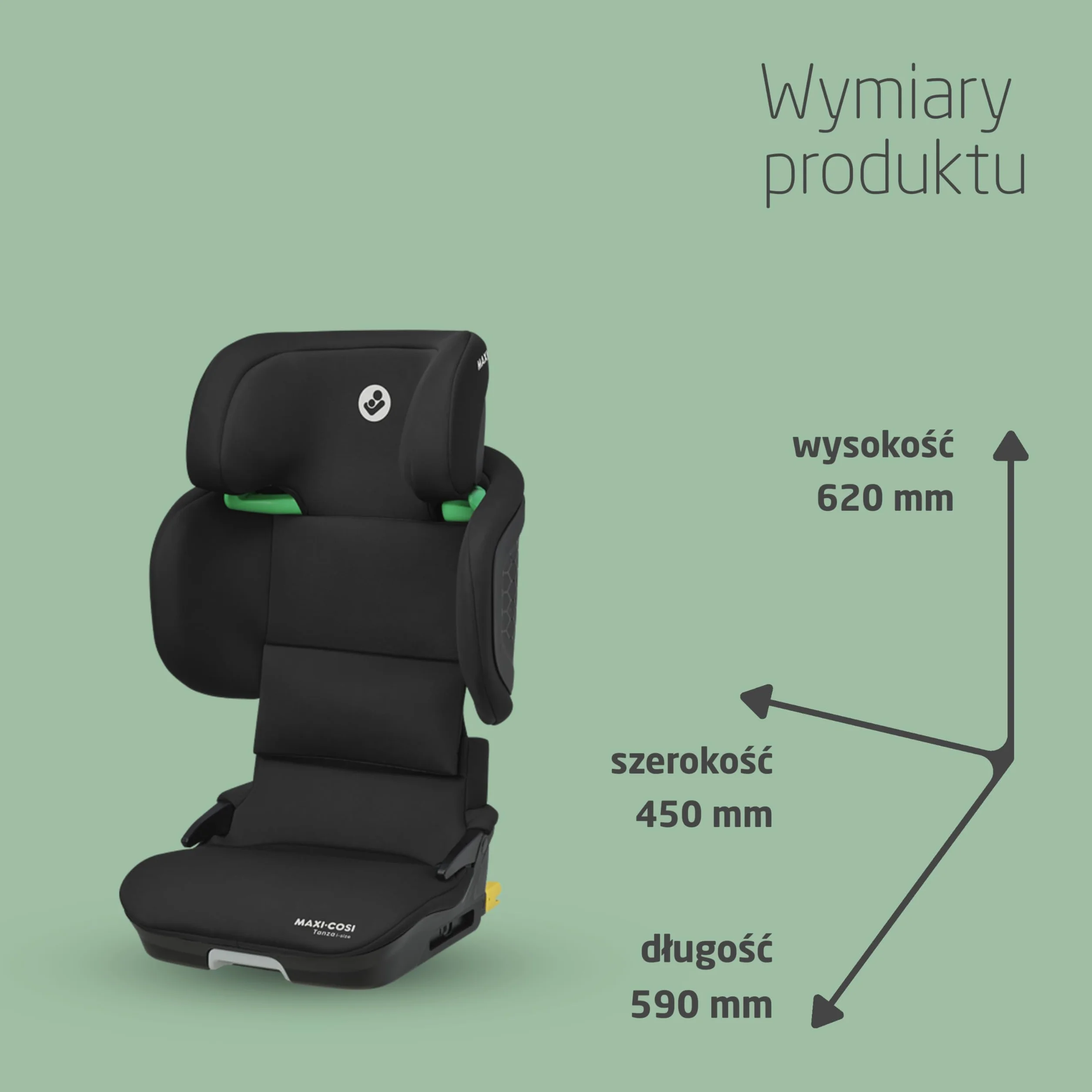 Maxi-Cosi Tanza i-Size, Fotelik booster z wysokim oparciem, 3,5–12 lat, 100–150 cm, Składany fotelik, 10 ustawień zagłówka, System ochrony bocznej G-CELL, Fotelik samochodowy isofix, Full Black