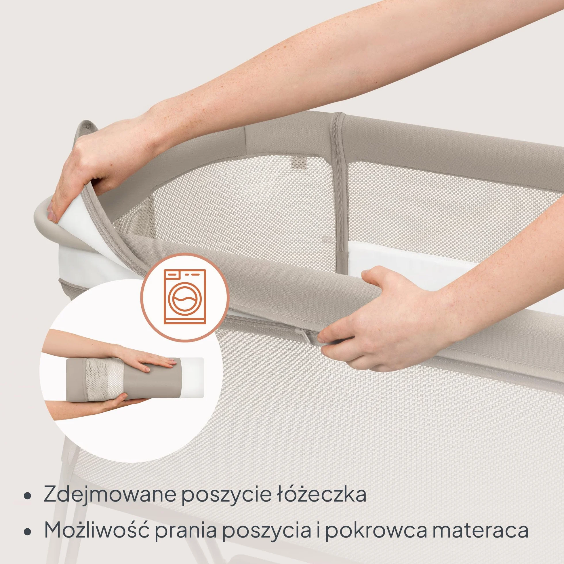 LIONELO Luna przenośne łóżeczko dostawne z materacykiem, co-sleeping, od noworodka do 9 kg. Regulowana wysokość i pochył, 4 kółka z blokadą, mocowanie do łóżka rodziców, przewiewne