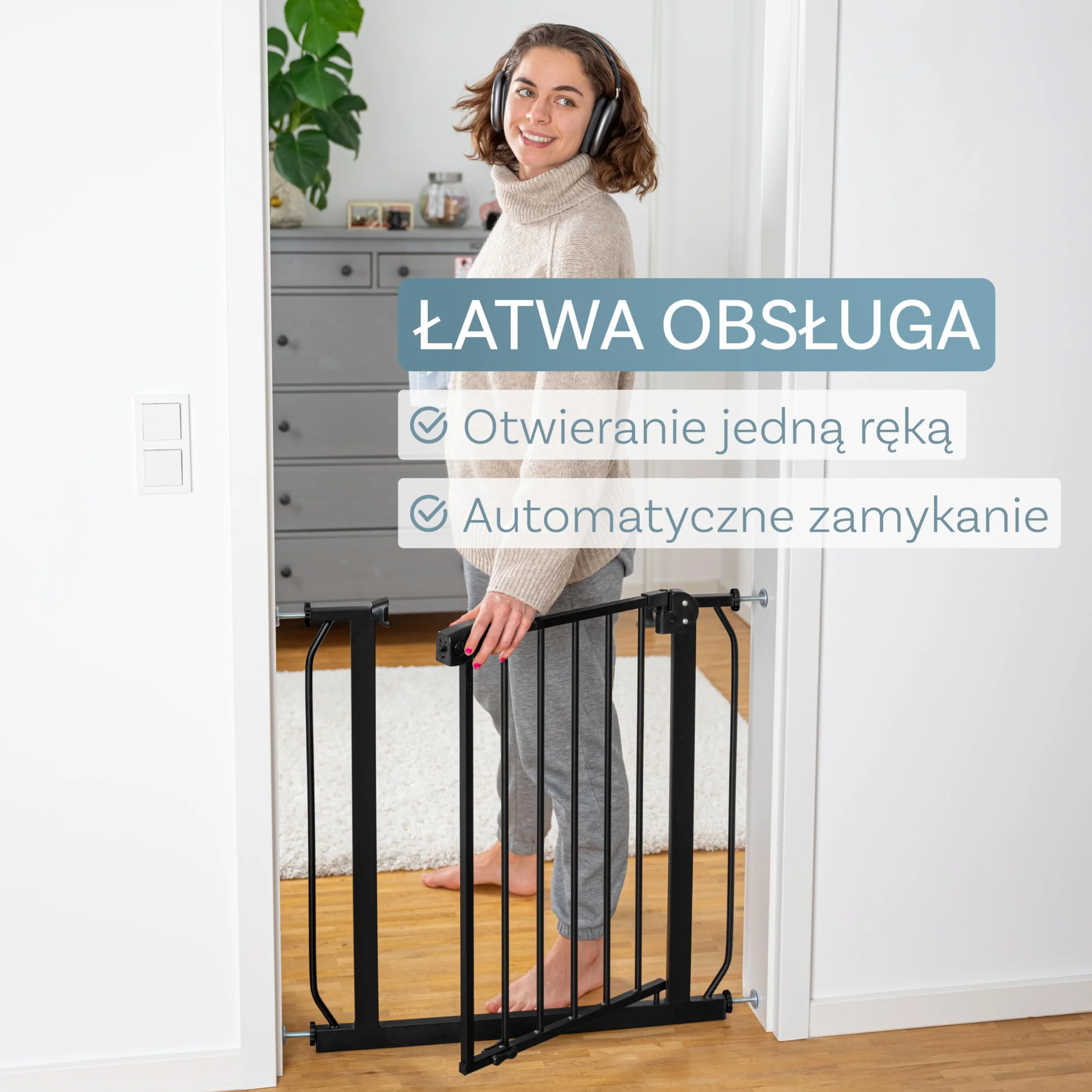 ib style Berrin 58-75 bramka ochronna na drzwi - bramka na schody dla dzieci, samozamykająca się, nie wymaga wiercenia, bezpieczna dla dzieci, 58-66 cm, czarny