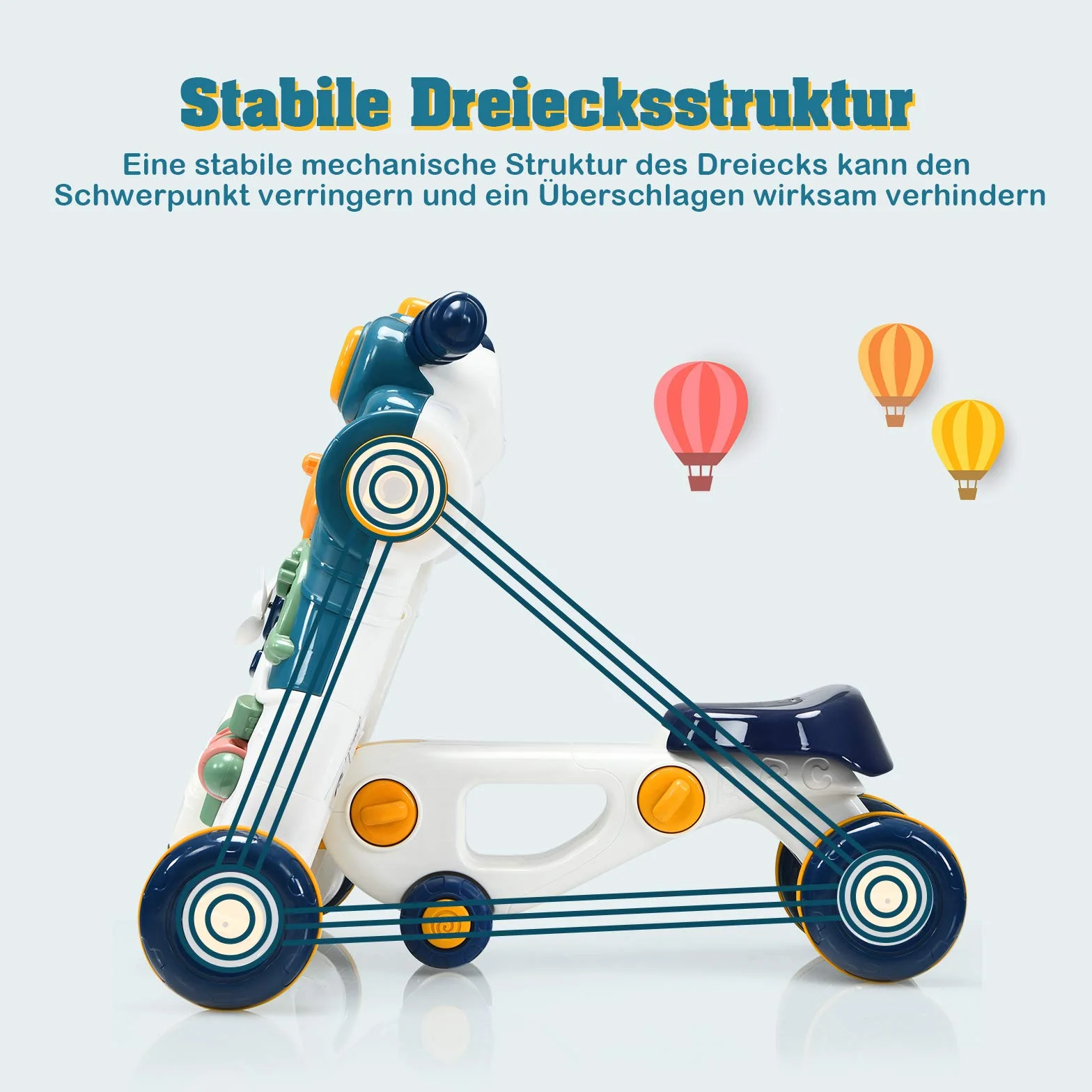 COSTWAY Wózek do nauki chodzenia 3 w 1, ze światłami i muzyką, pomoc w nauce chodzenia, samochód zjeżdżalny i deska do zabawy, Baby Walker dla dzieci w wieku od 6 do 36 miesięcy, bez chodzenia 46 x 46