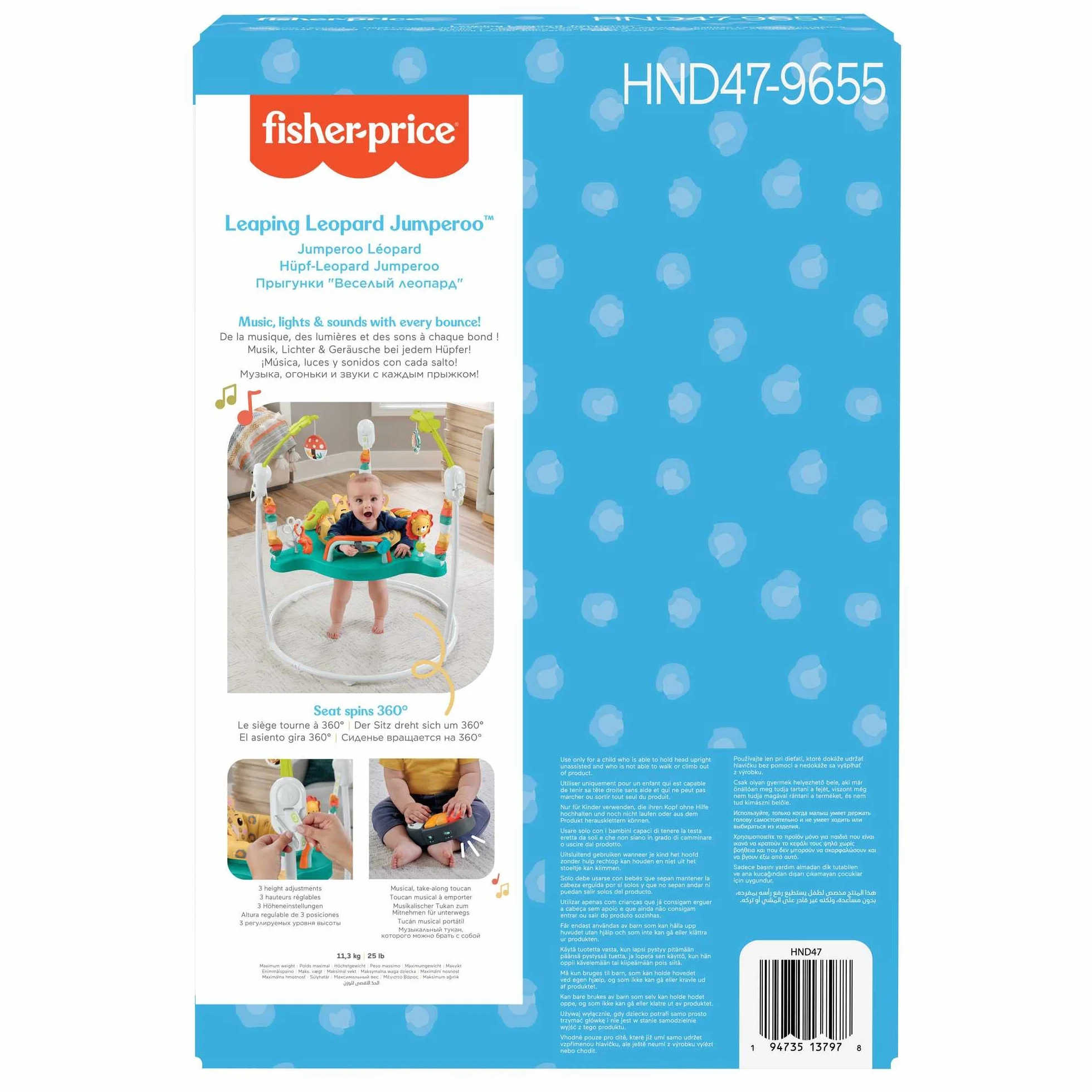 Fisher-Price Skoczek Gepard Centrum zabaw dla niemowląt ze światełkami, dźwiękami i muzyką, interaktywny skoczek dla dzieci, HND47