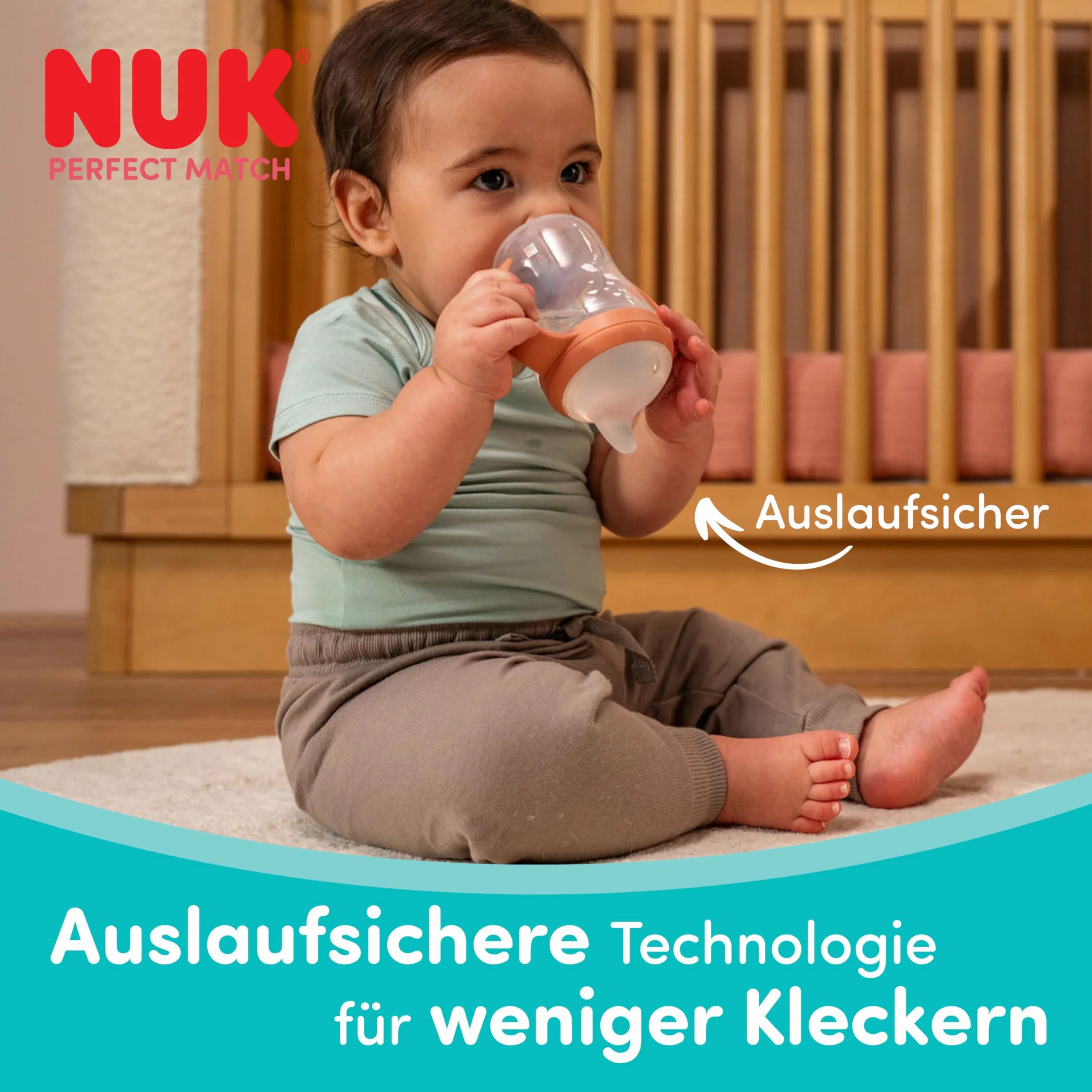NUK Perfect Match Butelka dla uczących się | 6+ miesięcy | 150 ml | Kubek niekapek dla malucha | Antypoślizgowe uchwyty | Myszka Miki | 1 sztuka