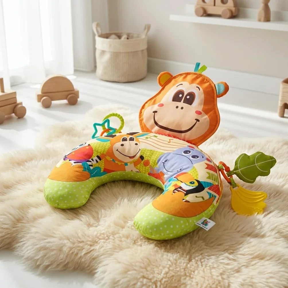 BALIBAZOO Tummy Time poduszka do zabawy dla niemowląt, bez BPA, sensoryczna poduszka na brzuch z papierem trzaskającym, gryzakiem, piszczeniem i grzechotką – idealna do wspierania pozycji na brzuchu