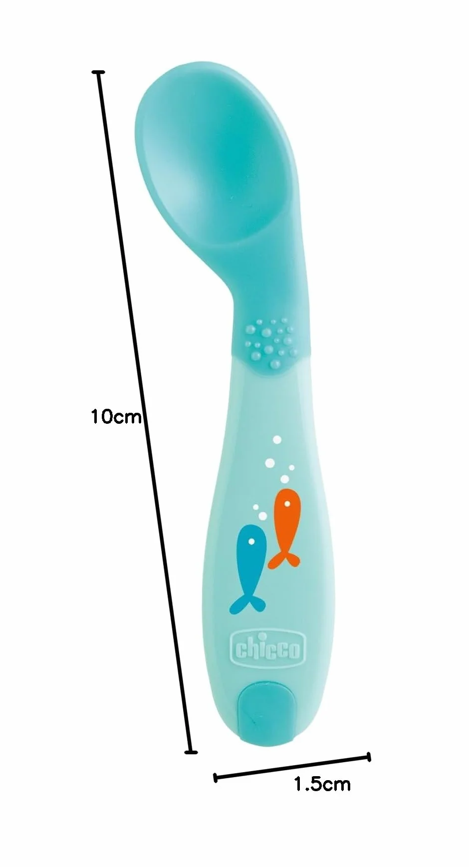 Chicco Pierwsza Łyżeczka do Nauki Samodzielnego Jedzenia, Zakrzywiona i Ergonomiczna, Dla Dzieci od 8m+, jasno niebieska