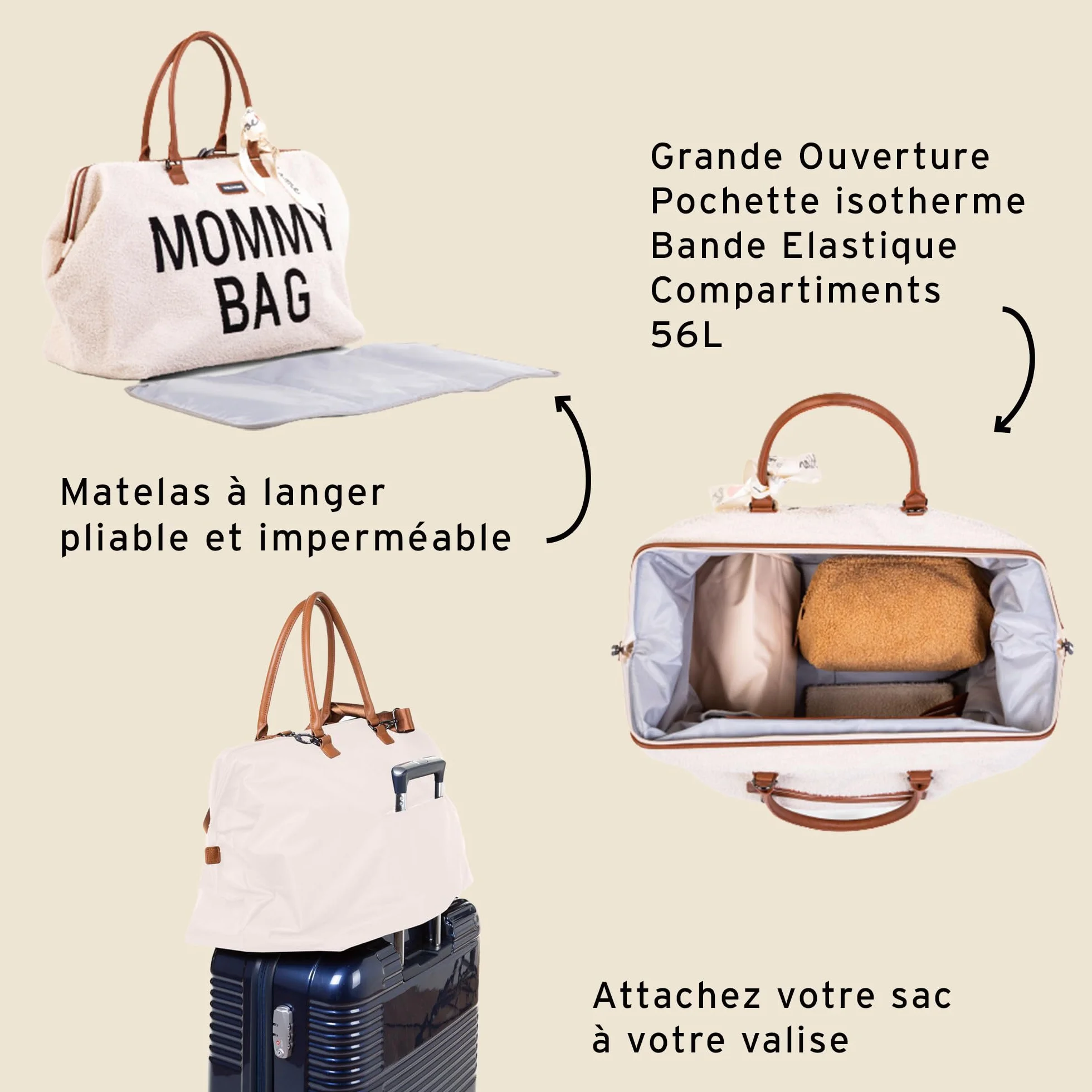 CHILDHOME Mommy Bag torba na pieluchy duża pojemność regulowany pasek na ramię kieszeń izolowana