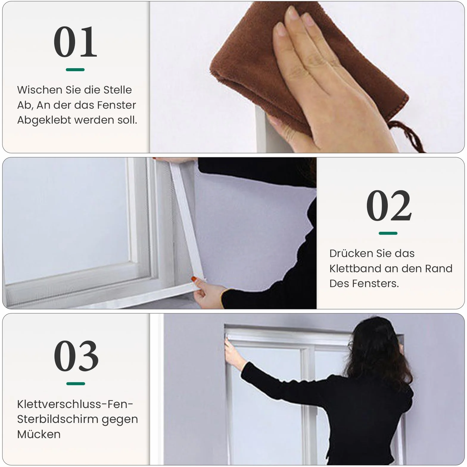Moskitiera okienna z możliwością przycięcia, 6 sztuk, 130 x 150 cm, samoprzylepna moskitiera okienna z 6 rolkami taśmy klejącej (czarna)