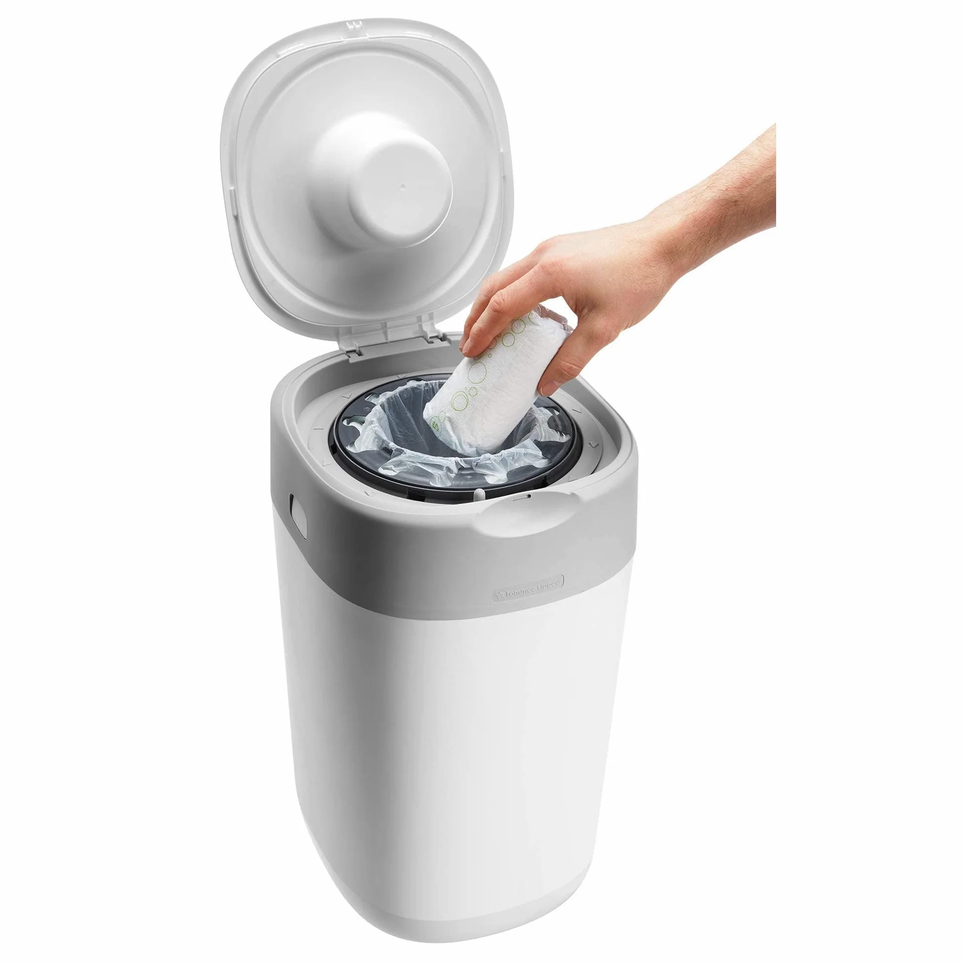 Tommee Tippee Twist and Click Advanced Nappy Bin Starter Set, Eco-Friendlier System with 6x Refill Cassettes with Sustainably Sourced Antibacterial GREENFILM, White