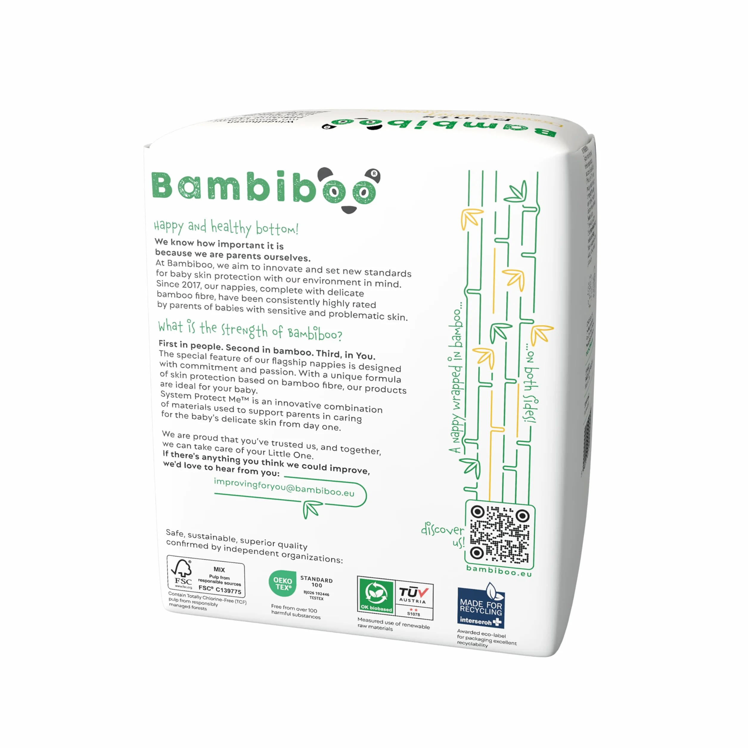 Bambiboo Jednorazowe pieluchy bambusowe - Pieluchy dla dzieci Przyjaciele skóry - Ochrona skóry - Wysoka chłonność - Rozmiar 4 (maks.), 16 sztuk