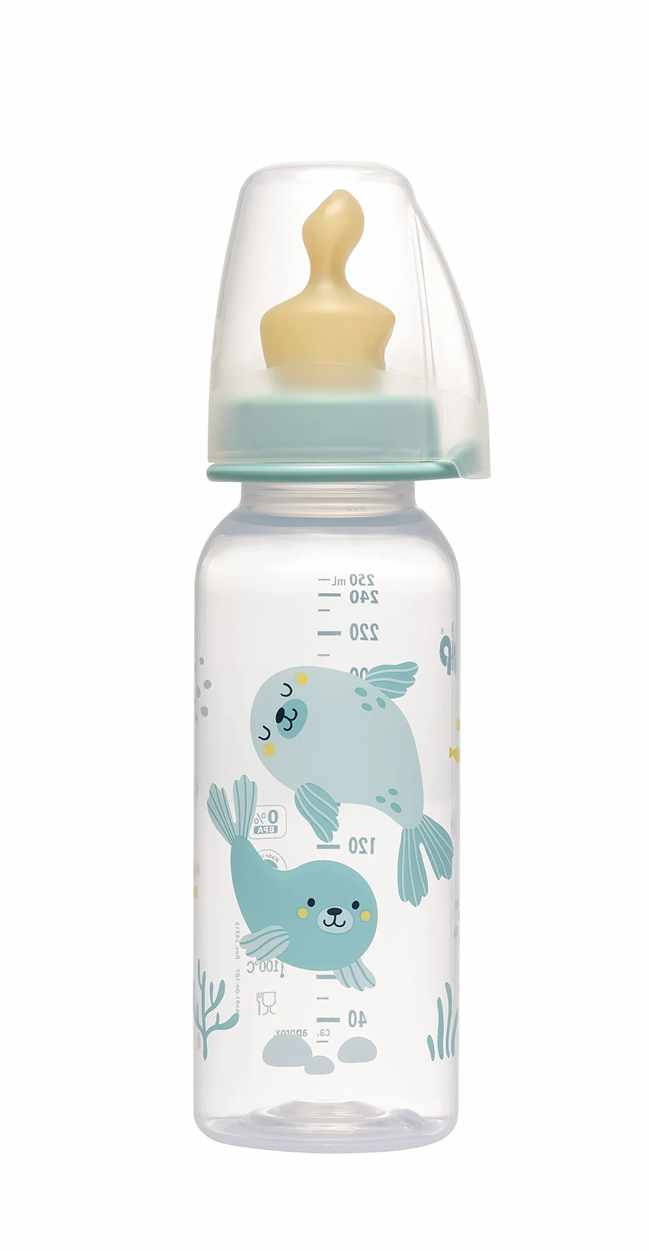 nip Standardowa butelka PP ze smoczkiem anatomicznym lateksu, od 6 miesięcy, niebieska, rozmiar M, 250 ml, chłopiec