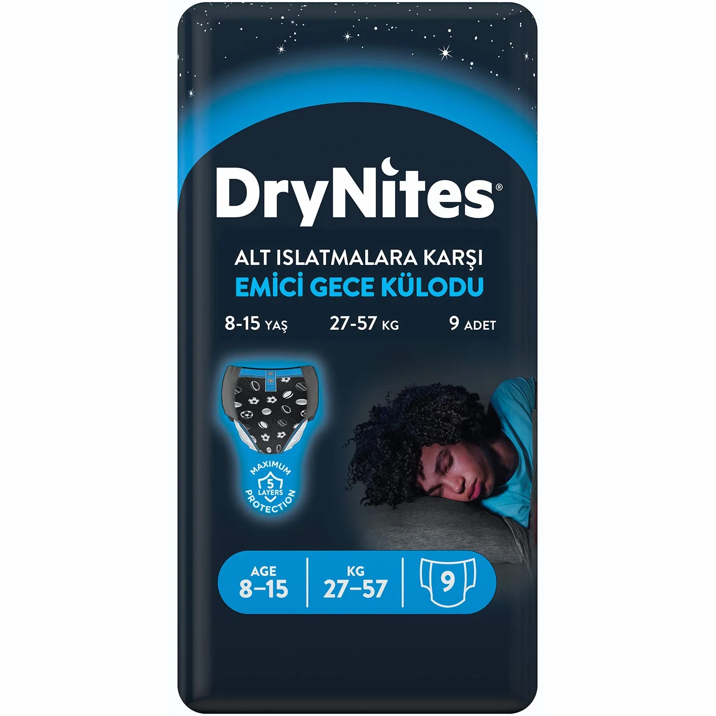 Huggies DryNites wysoce chłonne spodnie piżamowe, majtki dla chłopców w wieku 8-15 lat, 9 sztuk