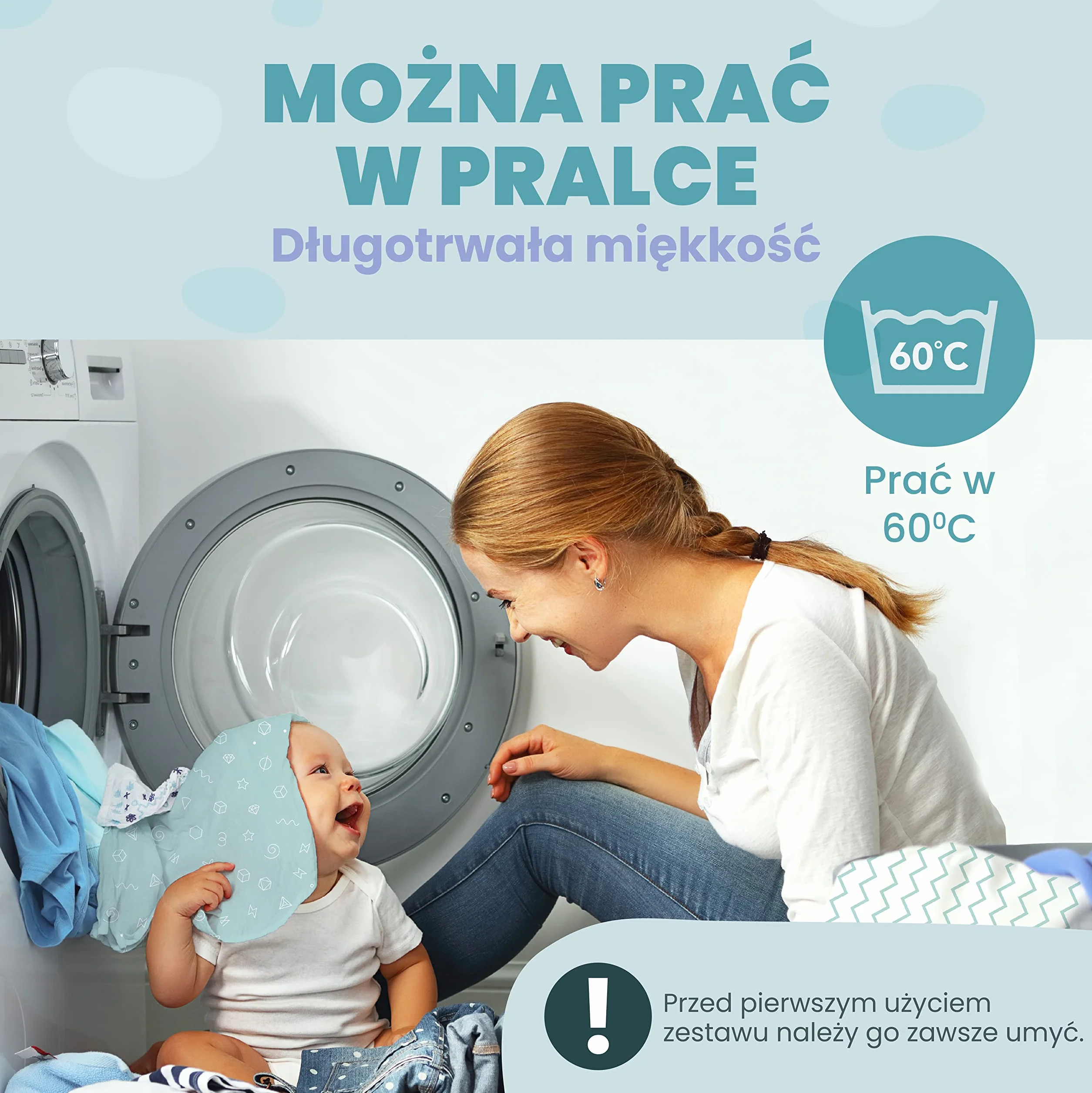 Zestaw 2 x 100% Bawełniane Prześcieradła z Gumką - 1 x 100% Wodoodporny Pokrowiec na Materac - Zestaw 3-55x90cm - Niebieski