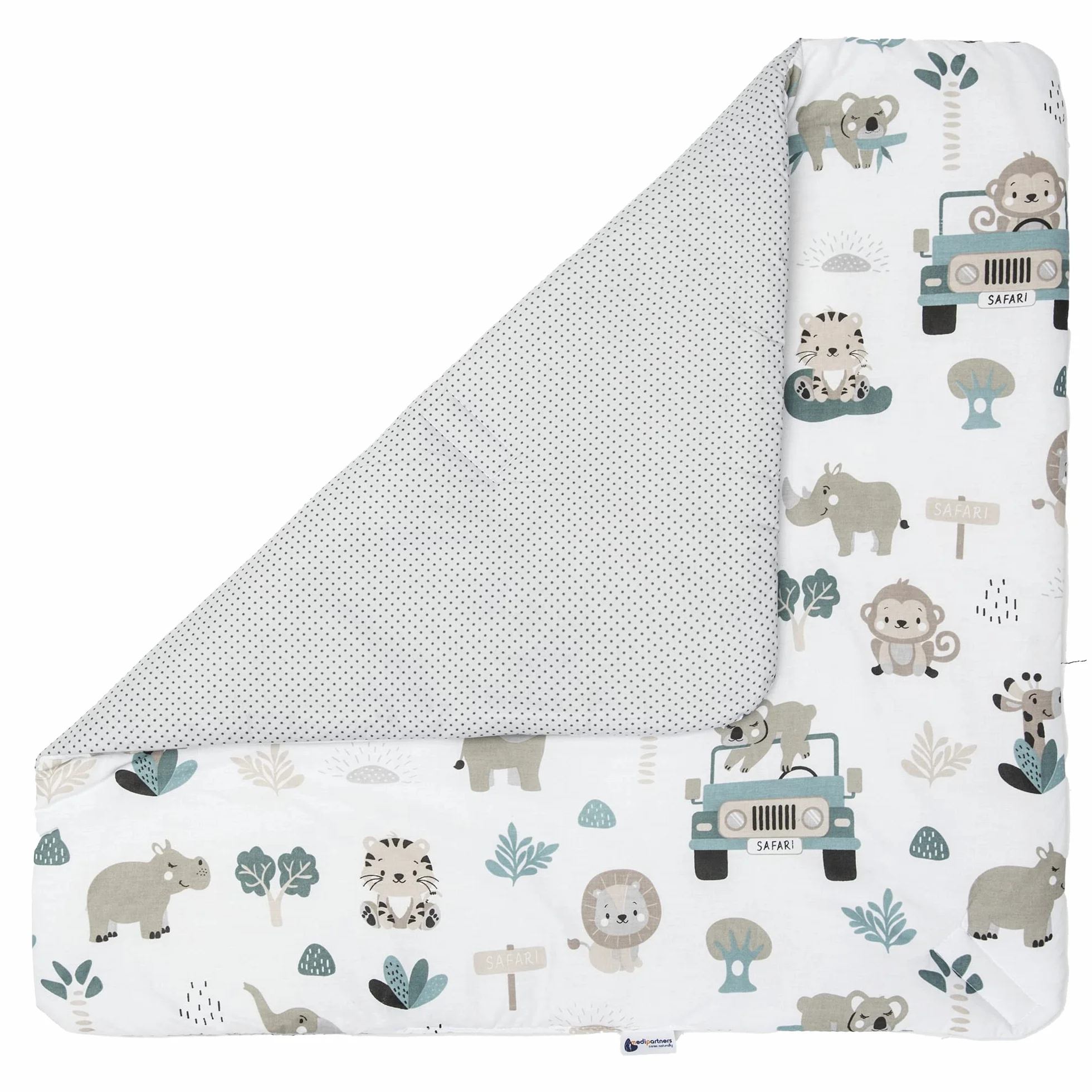 Medi Partners Poduszka do spania, 100% bawełna, 75 x 75 cm, dwustronna, miękka, całoroczna, wielofunkcyjna, antyalergiczna dla niemowląt (miętowe zoo)