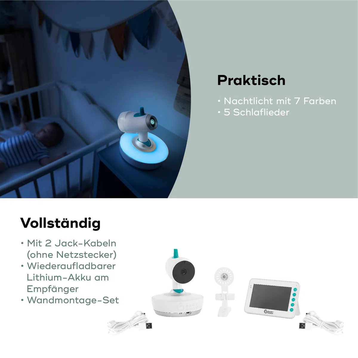 Babymoov YOO Moov Zmotoryzowana elektroniczna niania z kamerą i noktowizorem, 2-kierunkowa rozmowa zwrotna, zoom, zdalne obracanie i nachylenie, lampka nocna, wskaźnik temperatury